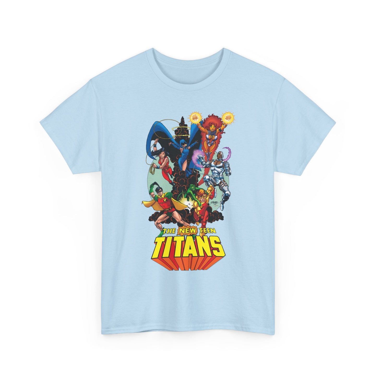 New Teen Titans T-Shirt - George Perez Art - Raven, Cyborg, Robin, Starfire, Wonder Girl, Changeling - DC Comics