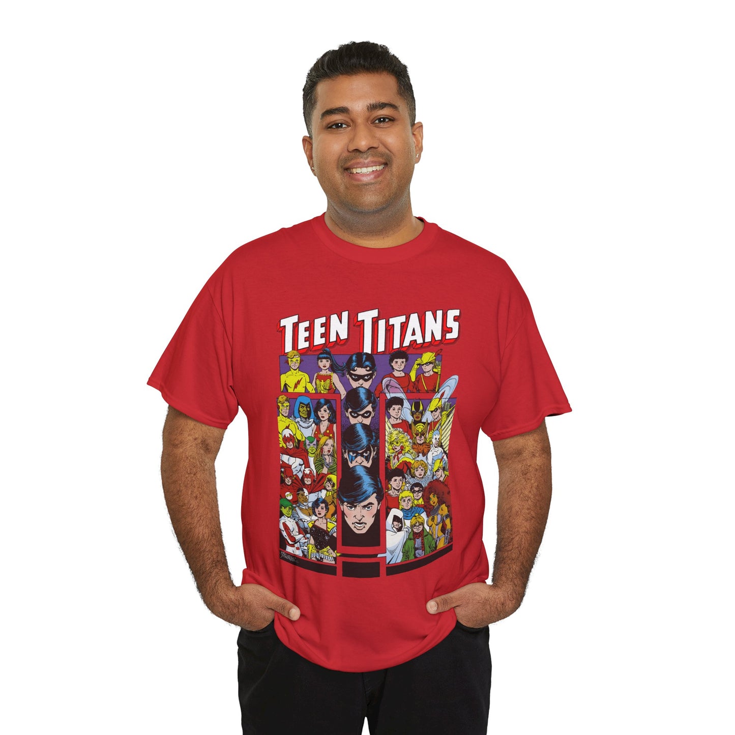 Teen Titans T-Shirt - George Perez Art - Wonder Girl, Bumblebee, Kid Flash, Starfire, Cyborg, Raven, Lilith, Flash, Hawn & Dove, Robin - DC Comics