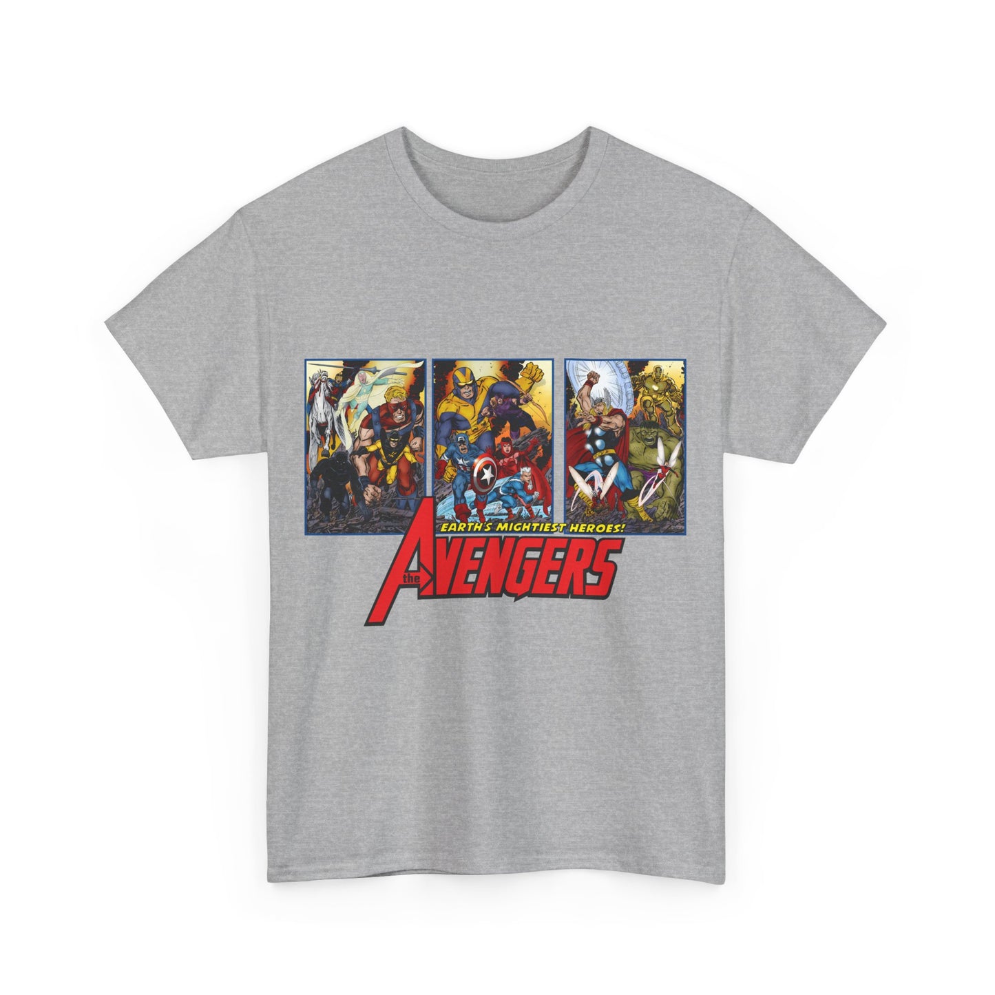 Avengers T-Shirt - John Byrne Art - Thor, Captain America, Iron Man, Hulk, Scarlet Witch, Wasp, Quicksilver, The Black Knight - Marvel Comics