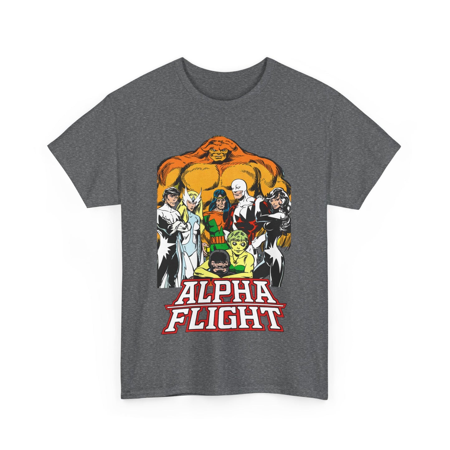 Alpha Flight T-Shirt - John Byrne Art - Northstar, Aurora, Guardian, Puck, Snowbird, Shaman, Sasquatch - Canada's Superhero Team - X-Men Connection - Marvel Comics