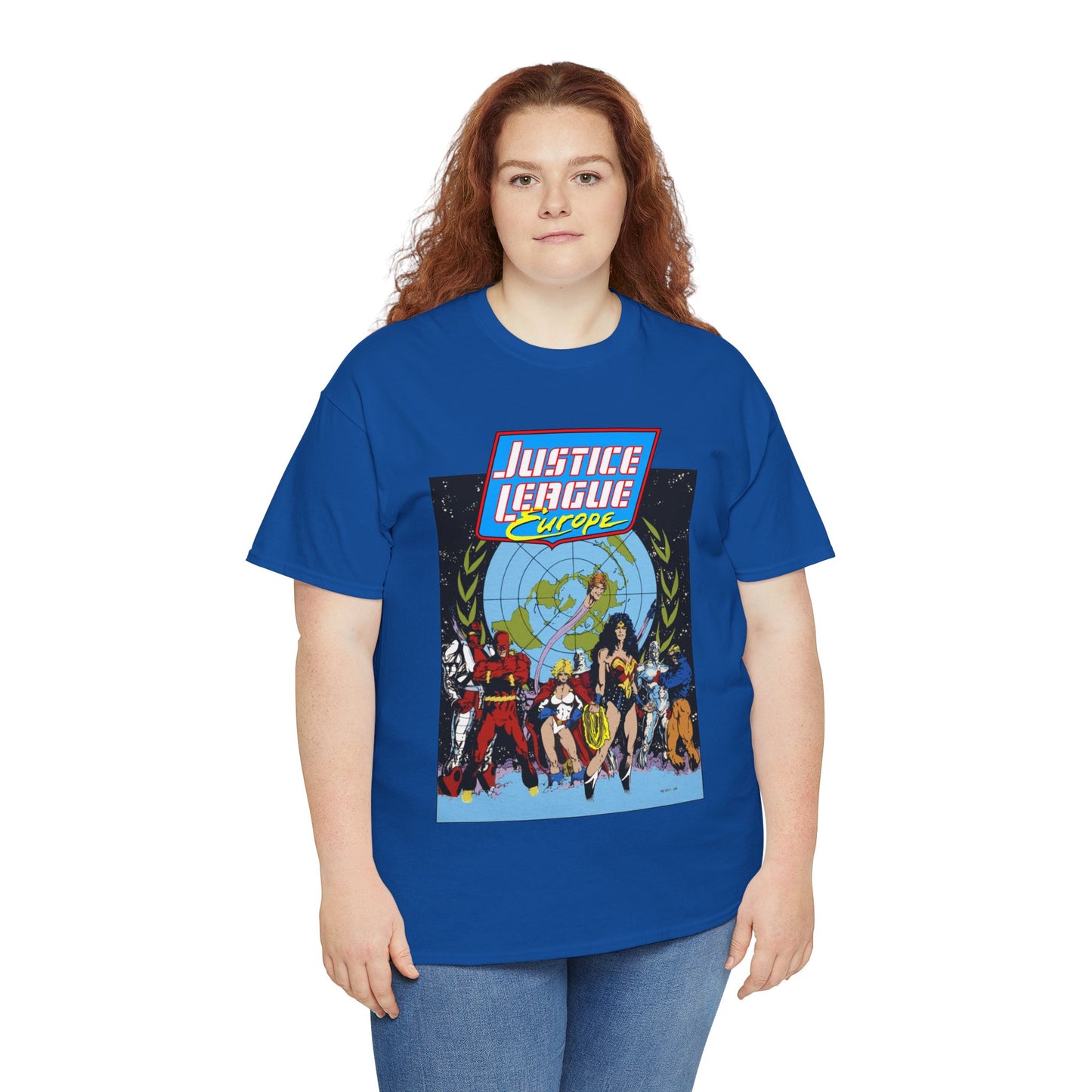 Justice League Europe T-Shirt - Bart Sears Art - Wonder Woman, Flash, Captain Atom, Animal Man, Elongated Man, Power Girl, Metamorpho - JLI Spin-Off - DC Comics
