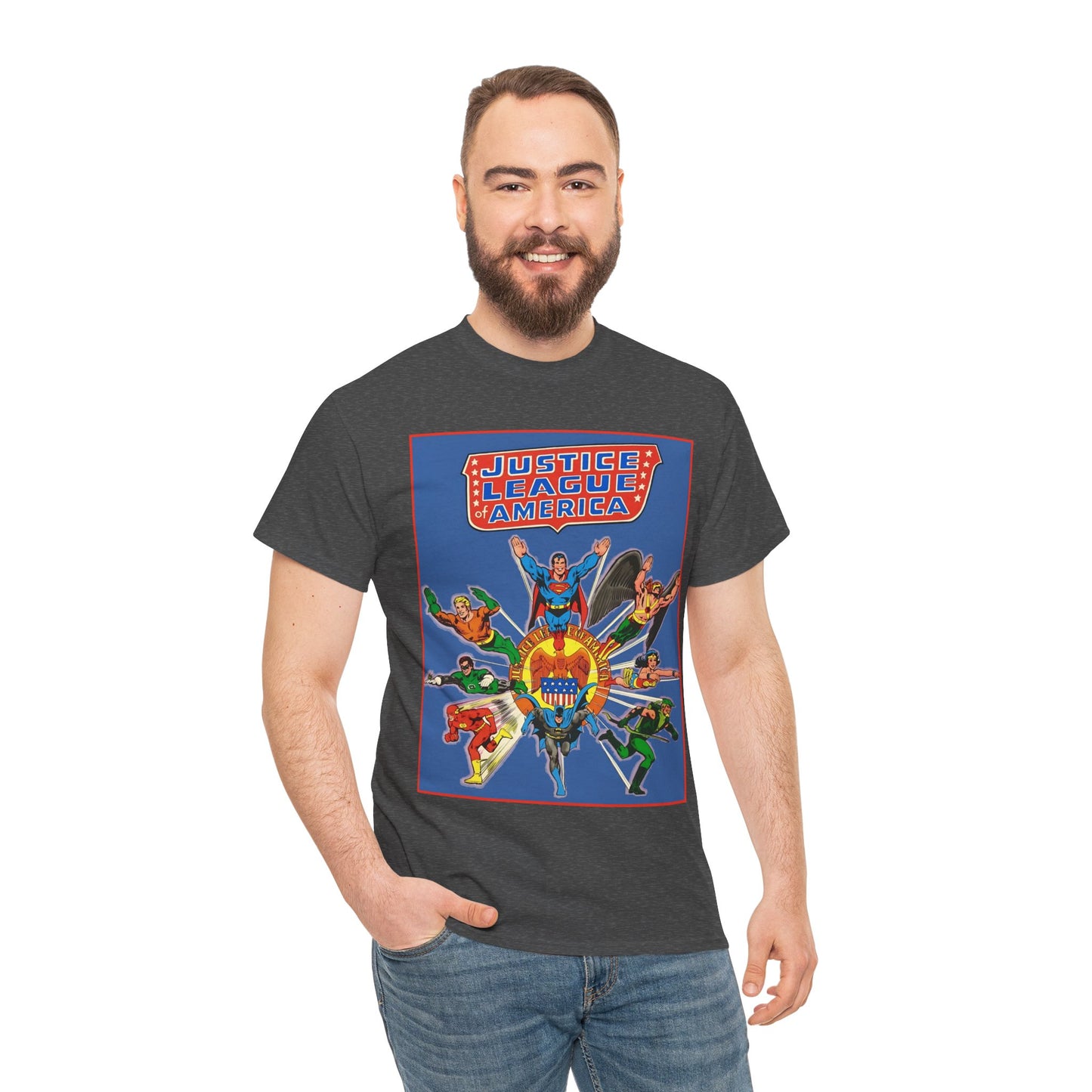 Justice League Treasury Edition T-Shirt - Superman, Wonder Woman, Flash, Hawkman, Batman, Green Arrow, Green Lantern - DC Comics