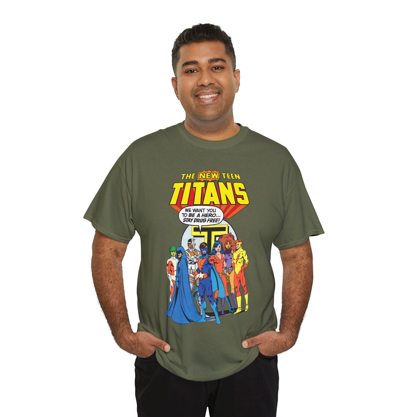 New Teen Titans T-Shirt - 1980s DC Comics Drug Awareness Specials - Protector, Starfire, Cyborg, Wonder Girl, Raven