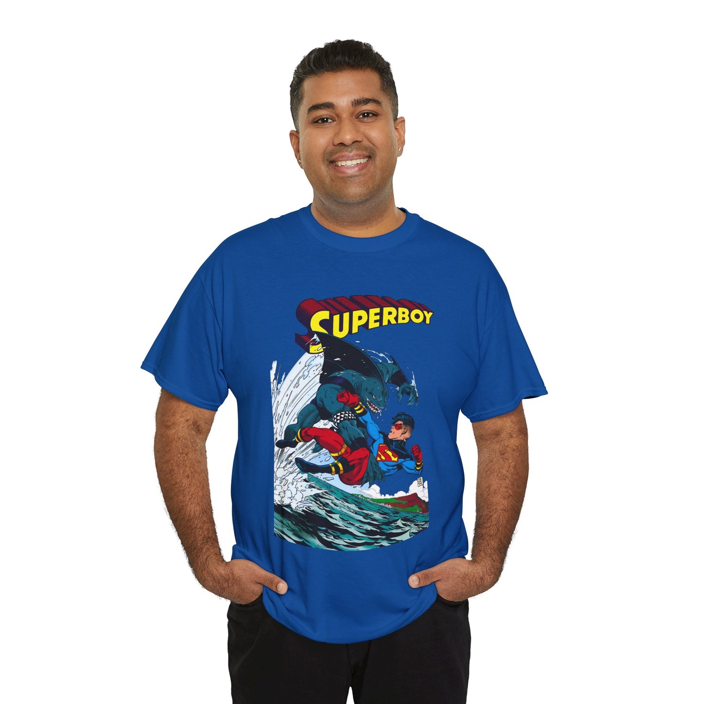 King Shark Vs Superboy T-Shirt - Tom Grummett Art - Connor Kent, Kon-L - Superman Family - DC Comics