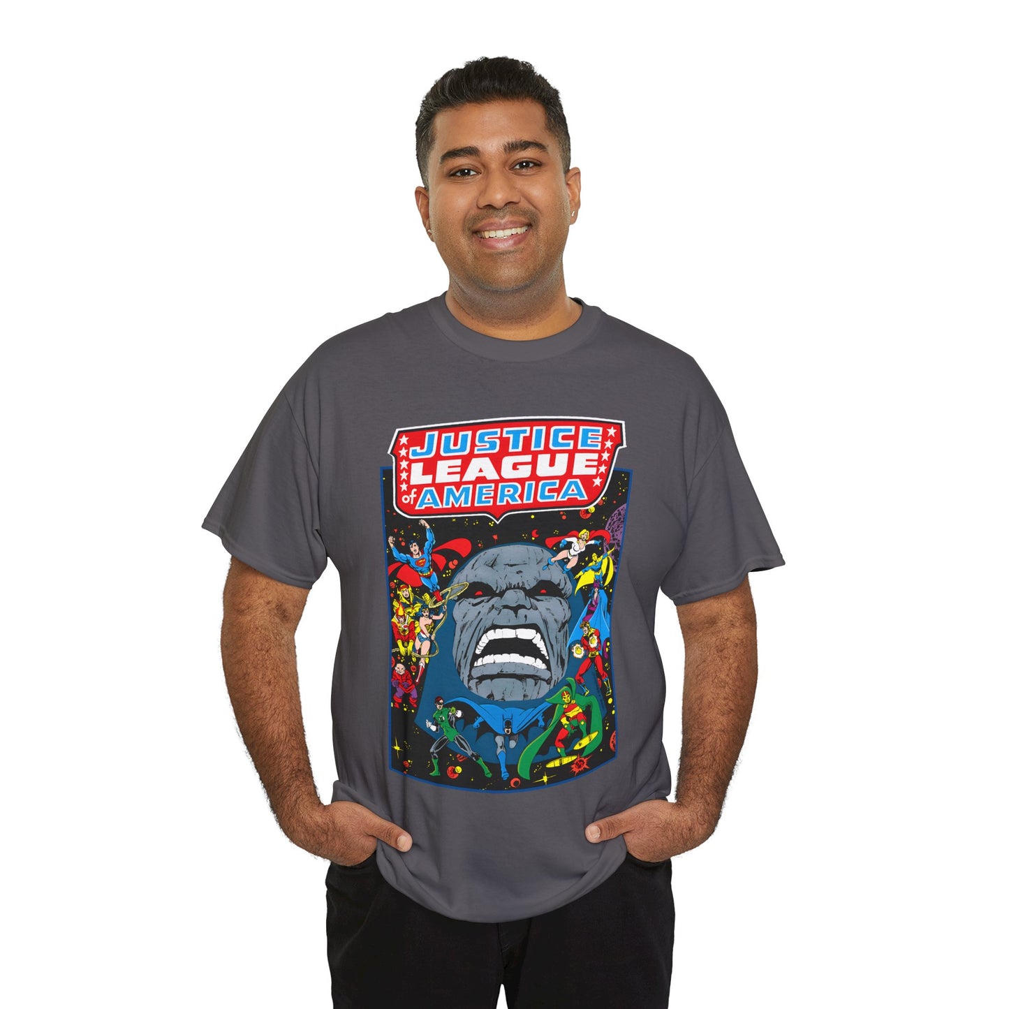 Justice League of America T-Shirt - George Perez Art - JLA/JSA/New Gods Crossover - Darkseid, Orion, Mr Miracle, Huntress, Firestorm, Dr Fate - DC Comics