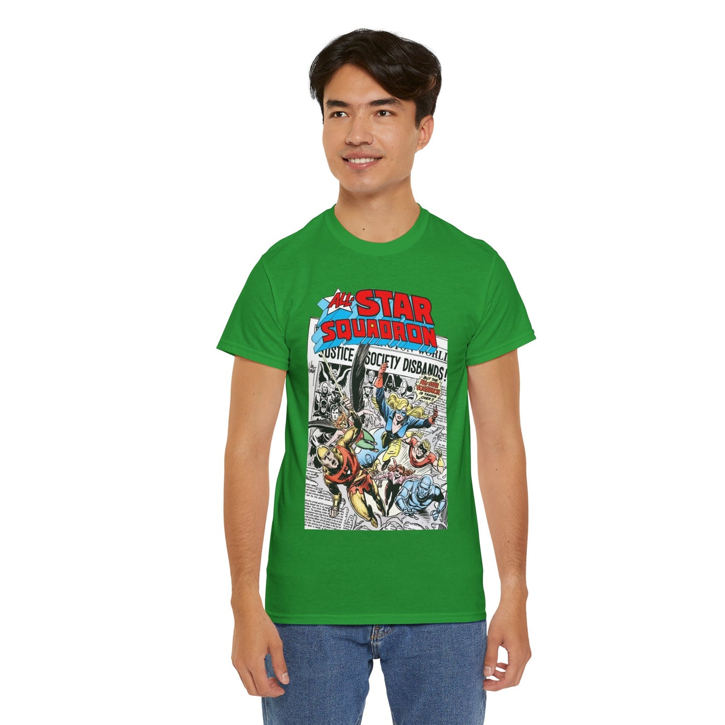 All-Star Squadron T-Shirt - Joe Kubert Art - Liberty Belle, Robotman, Shining Knight, Johnny Quick, Firebrand - JSA Connection - DC Comics
