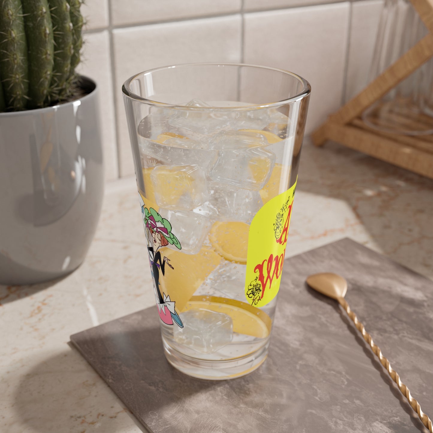 Alice in Wonderland Pint Glass, 16oz - Hanna-Barbera Cartoon 1960s Musical TV Movie - What's a Nice Kid like You Doing in a Place like This? - White Rabbit, Queen of Hearts