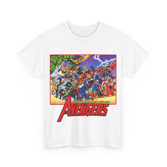 Avengers T-Shirt - George Perez Art - Marvel Comics - Captain America, Iron Man, Thor, She-Hulk, Hawkeye, Vision, Quicksilver - Classic Cover