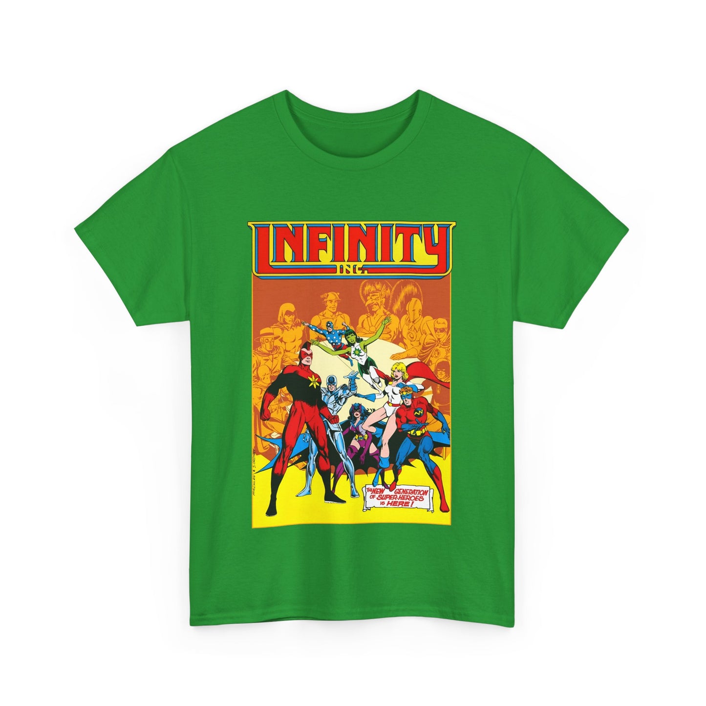 Infinity, Inc T-Shirt - Jerry Ordway Art - Silver Scarab, Huntress, Power Girl, Star-Spangled Kid, Fury, Jade - DC Comics - 1980s JSA Spin-Off Series