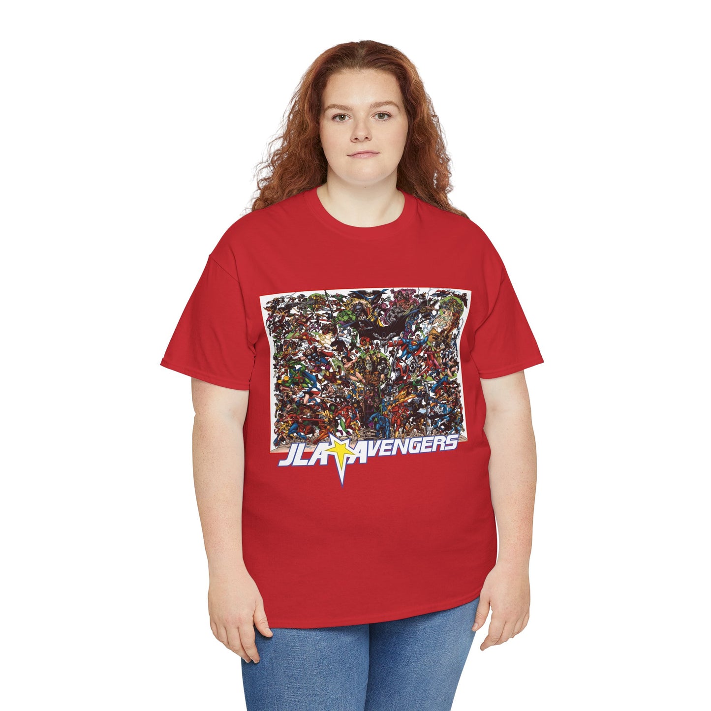 JLA Vs Avengers T-Shirt - Stunning, Classic George Perez Art - DC & Marvel 200s Crossover - Superman, Thor, Wonder Woman, Captain America, Flash, Black Panther, Iron Man, Batman