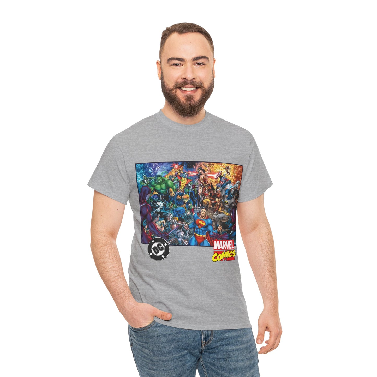 DC Vs Marvel T-Shirt - Jim Lee Art - Batman, Superman, Spider-Man, Wolverine, Wonder Woman, Daredevil, Hulk, Captain America, Deathstroke, Storm, Colossus - DC Comics, Marvel Comics Crossover