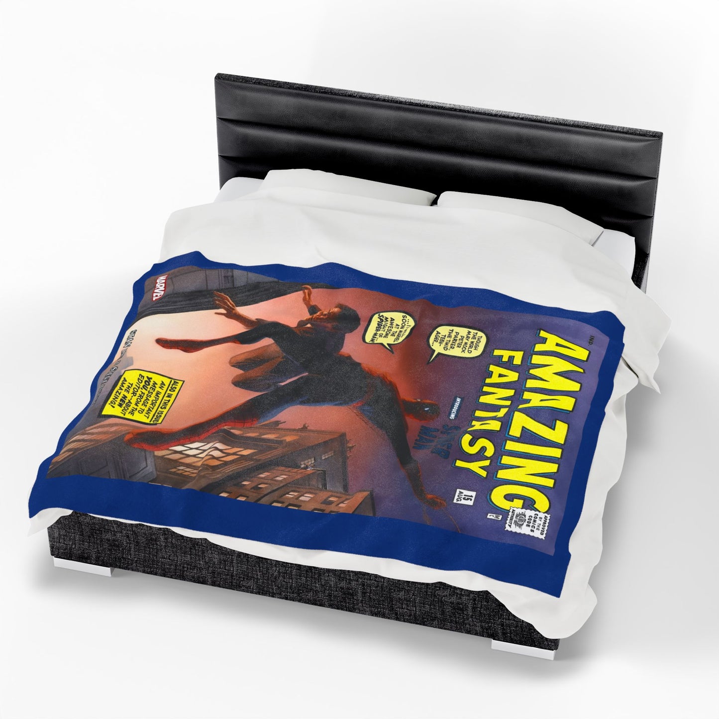 Amazing Spider-Man Velveteen Plush Blanket 60x80" - Amazing Fantasy #15 - Steve Ditko Art - 1st Appearance Cover - Peter Parker - Marvel Comics
