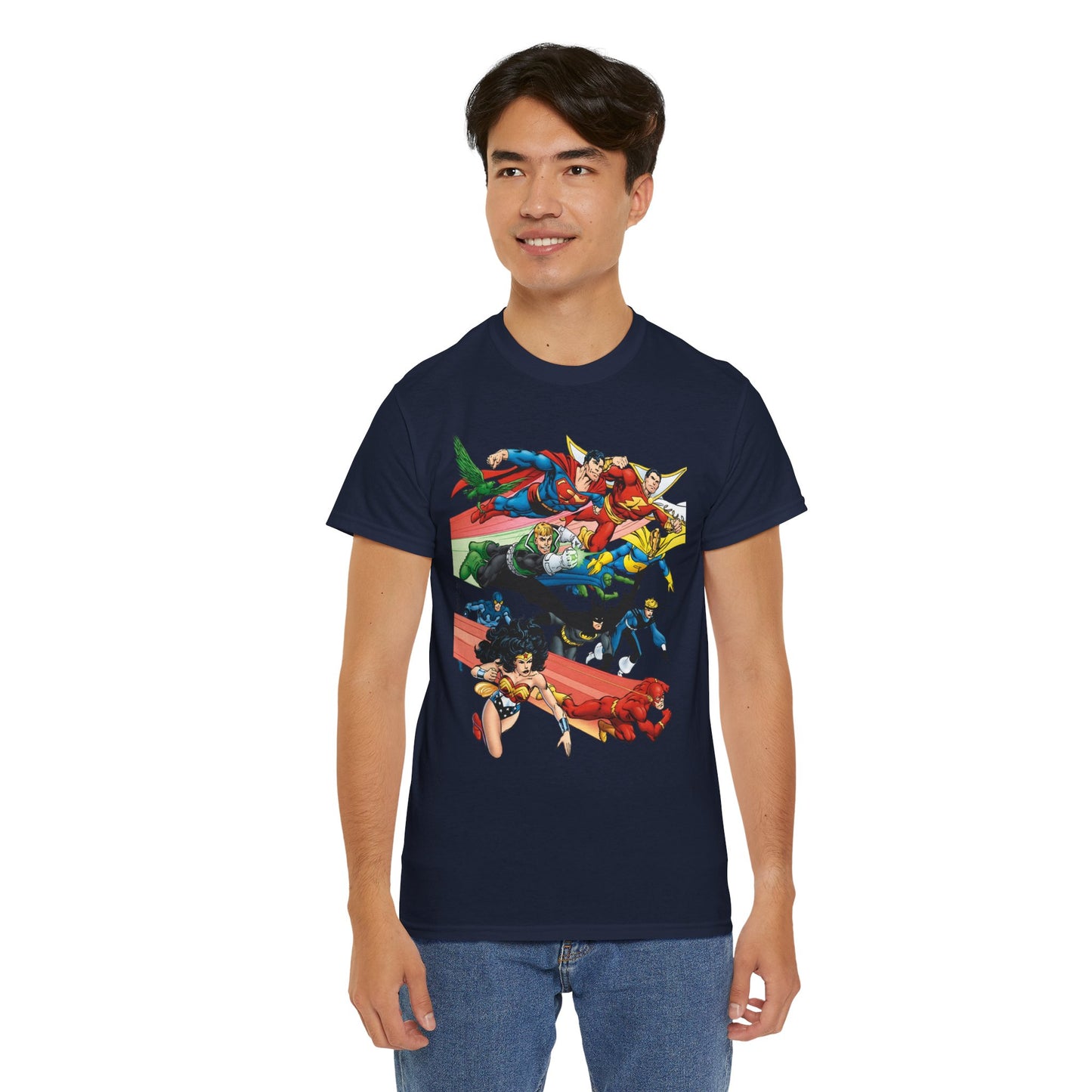 DC Legends T-Shirt - John Byrne Art - Superman, Dr Fate, Blue Beetle, Wonder Woman, Black Canary, Guy Gardner - DC Comics