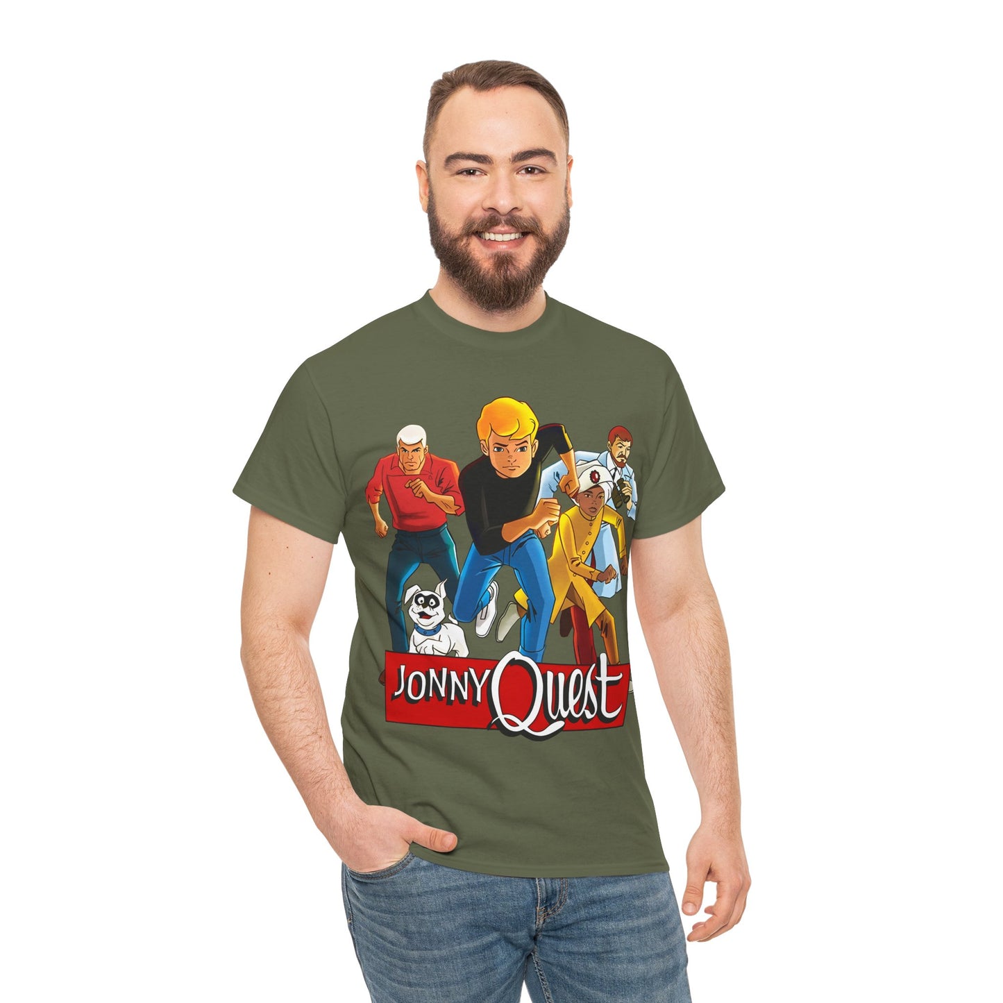 Jonny Quest T-Shirt - Popular Hanna-Barbera Cartoon Characters from the 1960s Adventure TV Show - Dr Benton, Hadji, Race Bannon, Bandit the Dog