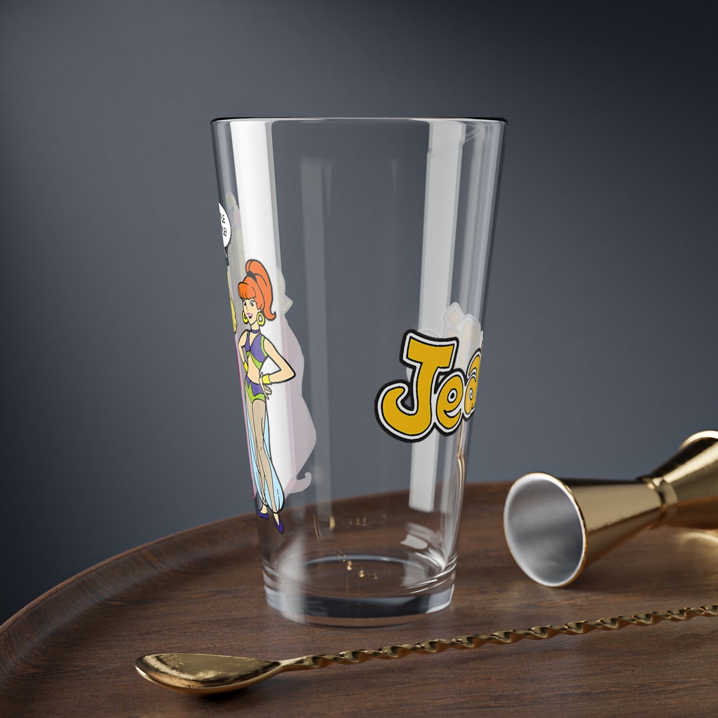Jeannie & Babu Pint Glass, 16oz - Hanna-Barbera Animated 1970s Saturday Morning Cartoon - Yapple Dapple
