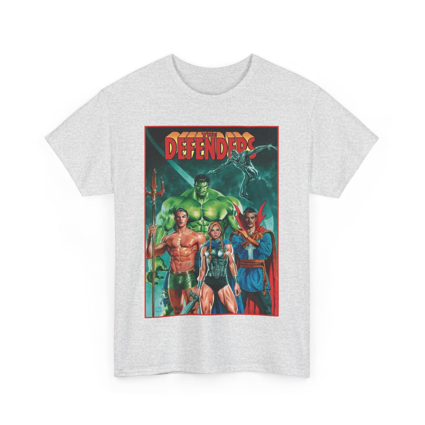 Defenders T-Shirt - Dr Strange, Valkyrie, Hulk, Namor, Silver Surfer - Marvel Comics - Popular 1970s Series