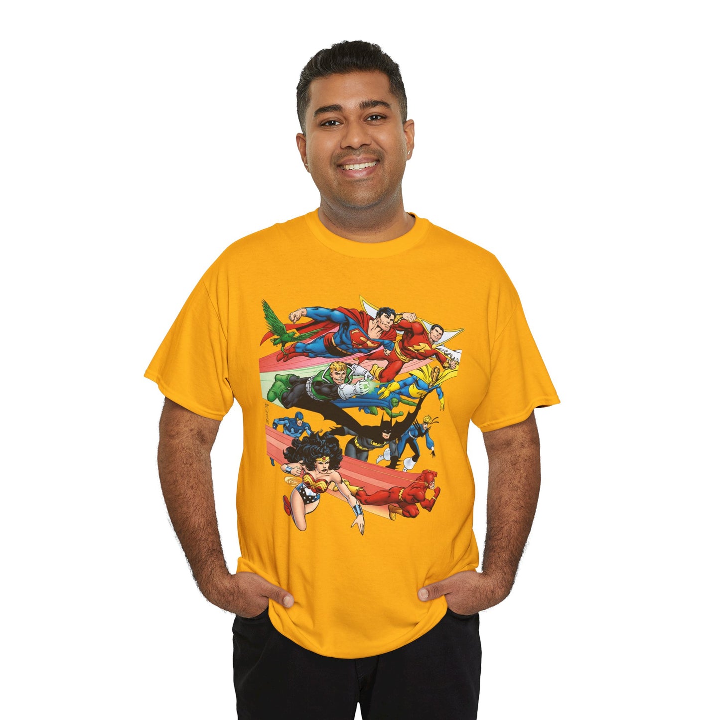 DC Legends T-Shirt - John Byrne Art - Superman, Dr Fate, Blue Beetle, Wonder Woman, Black Canary, Guy Gardner - DC Comics