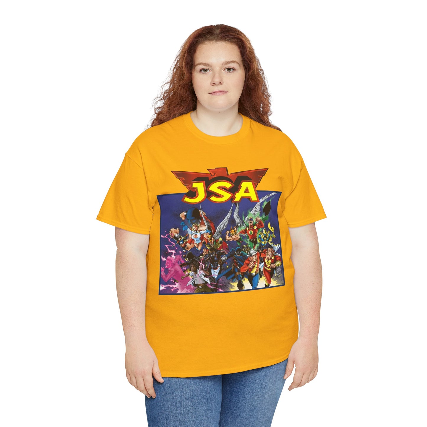 JSA T-Shirt - Carlos Pacheco Art - Green Lantern, Power Girl, Hawkgirl, Black Adam, Flash, Dr Fate, Hawkman - DC Comics - Justice Society of America