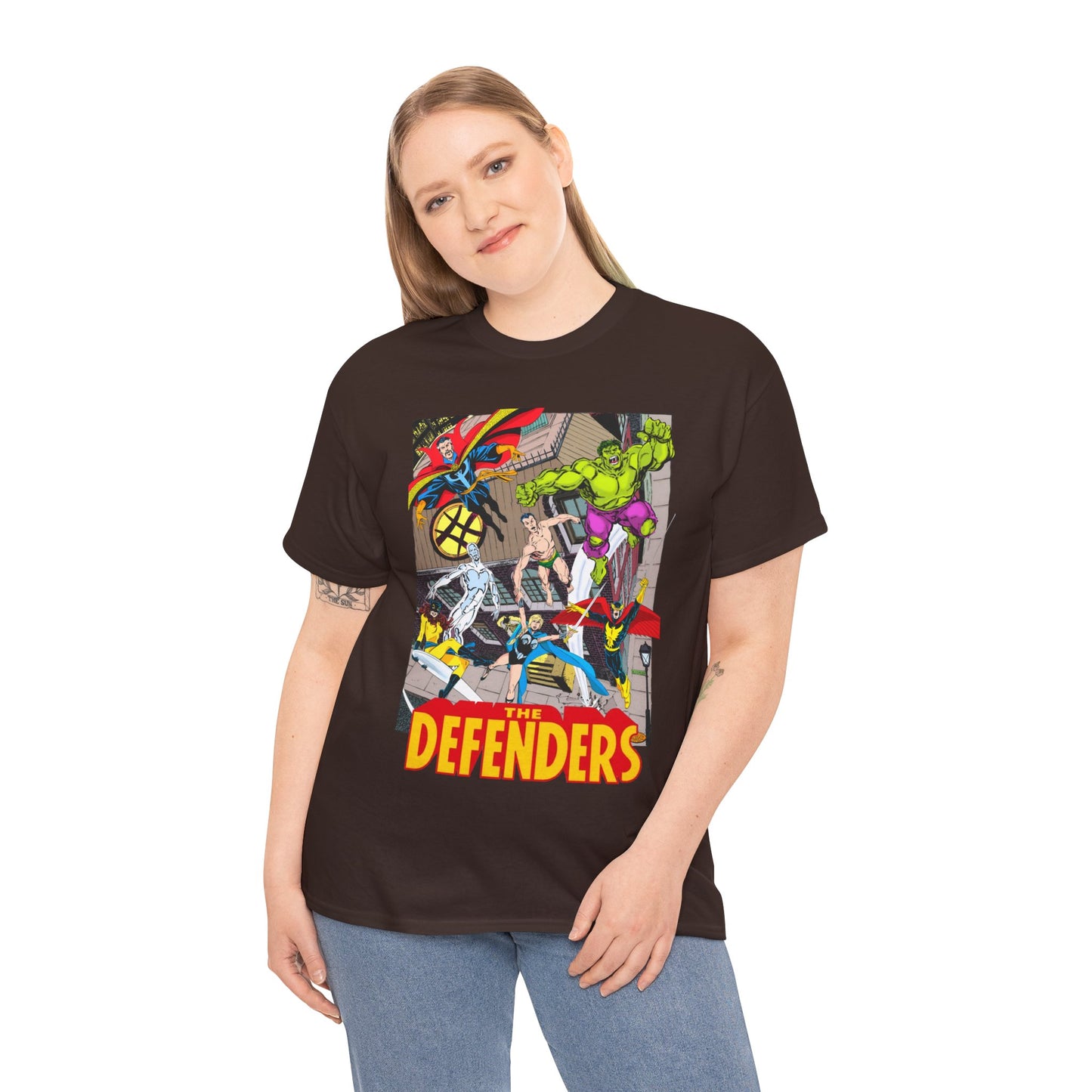 Defenders T-Shirt - John Byrne Art - Marvel Comics - Dr Strange, Nighthawk, Hulk