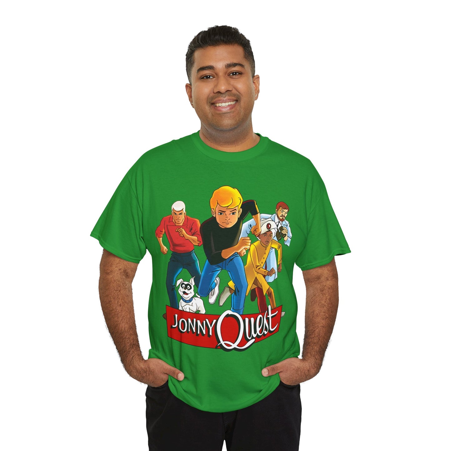 Jonny Quest T-Shirt - Popular Hanna-Barbera Cartoon Characters from the 1960s Adventure TV Show - Dr Benton, Hadji, Race Bannon, Bandit the Dog