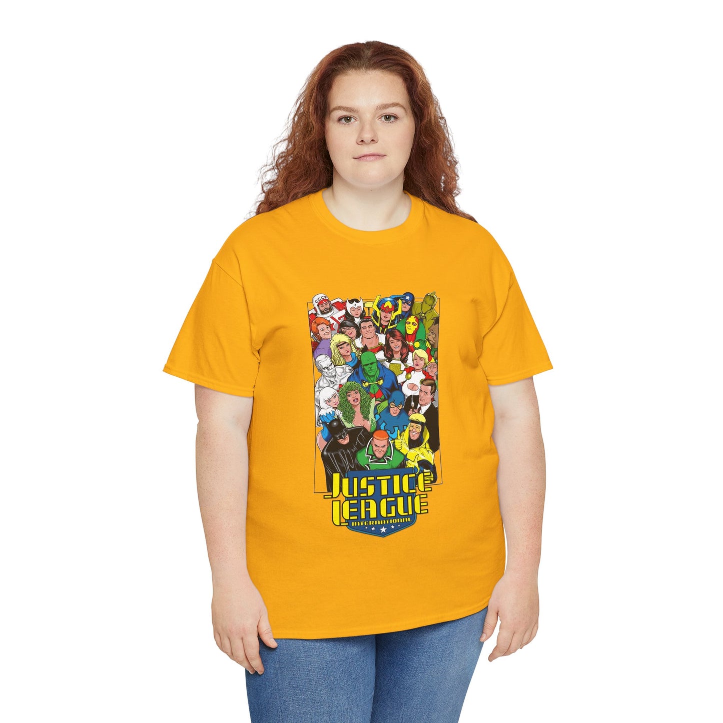 Justice League International T-Shirt - DC Comics - JLI - Kevin Maguire Art - Blue Beetle, Booster Gold, Martian Manhunter, Captain Atom