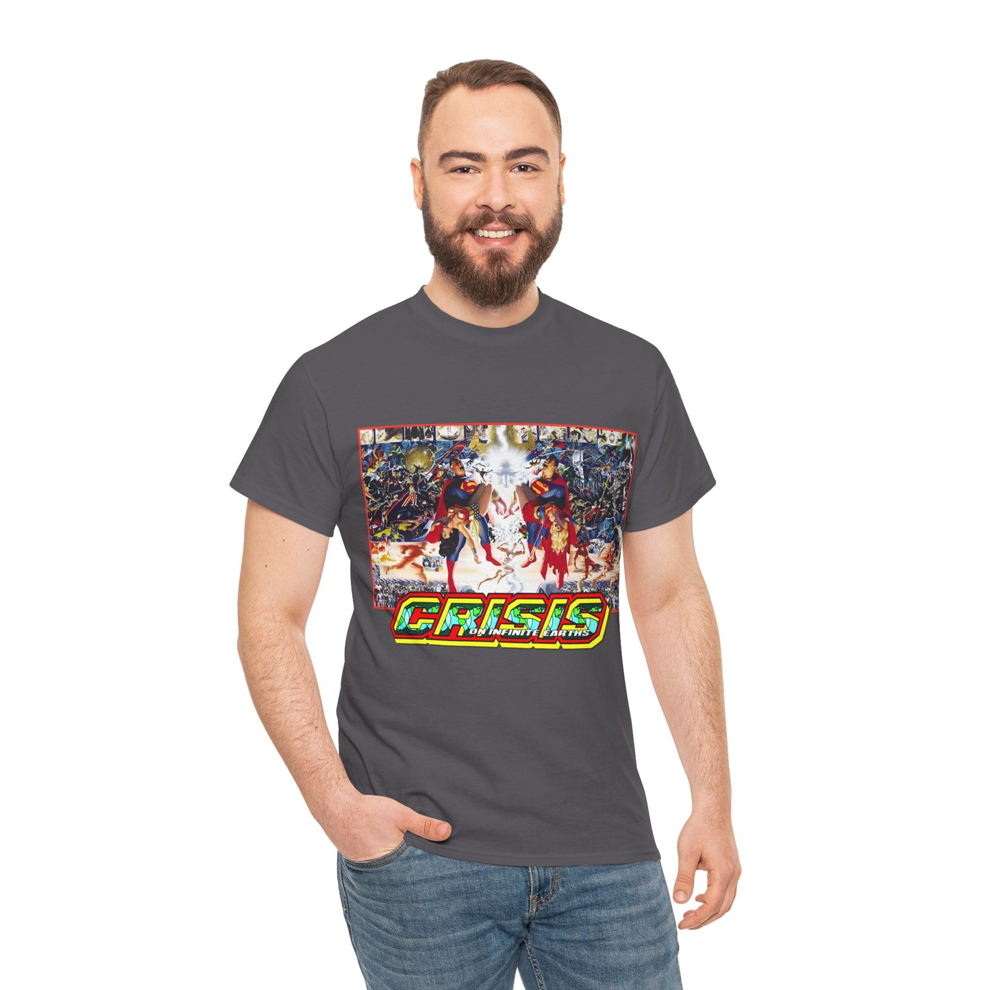 Crisis on Infinite Earths T-Shirt - Alex Ross & George Perez Art - Superman, Wonder Woman, Supergirl, Flash, Monitor, Anti-Monitor - DC Comics