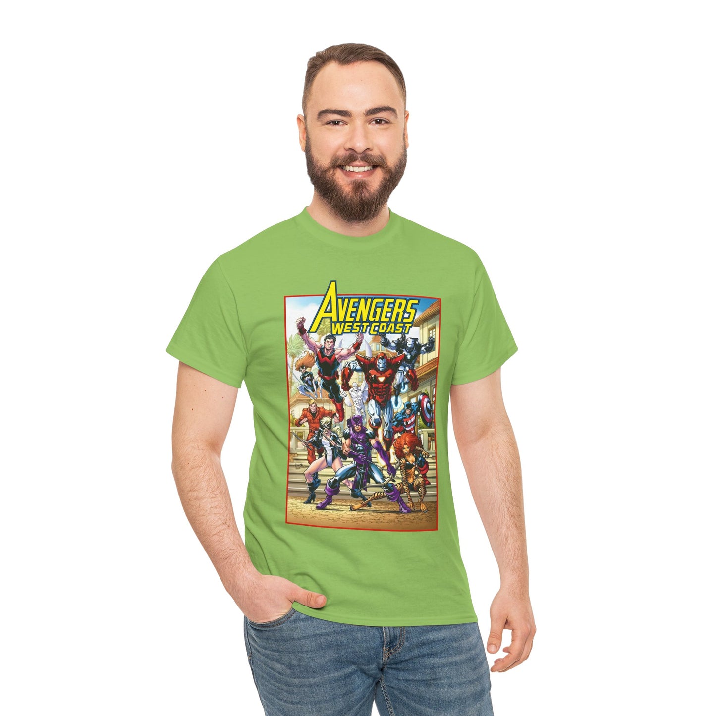 West Coast Avengers T-Shirt - Todd Nauck Art - Hawkeye, Iron Man, Wonder Man, Tigra, Vision - Marvel Comics
