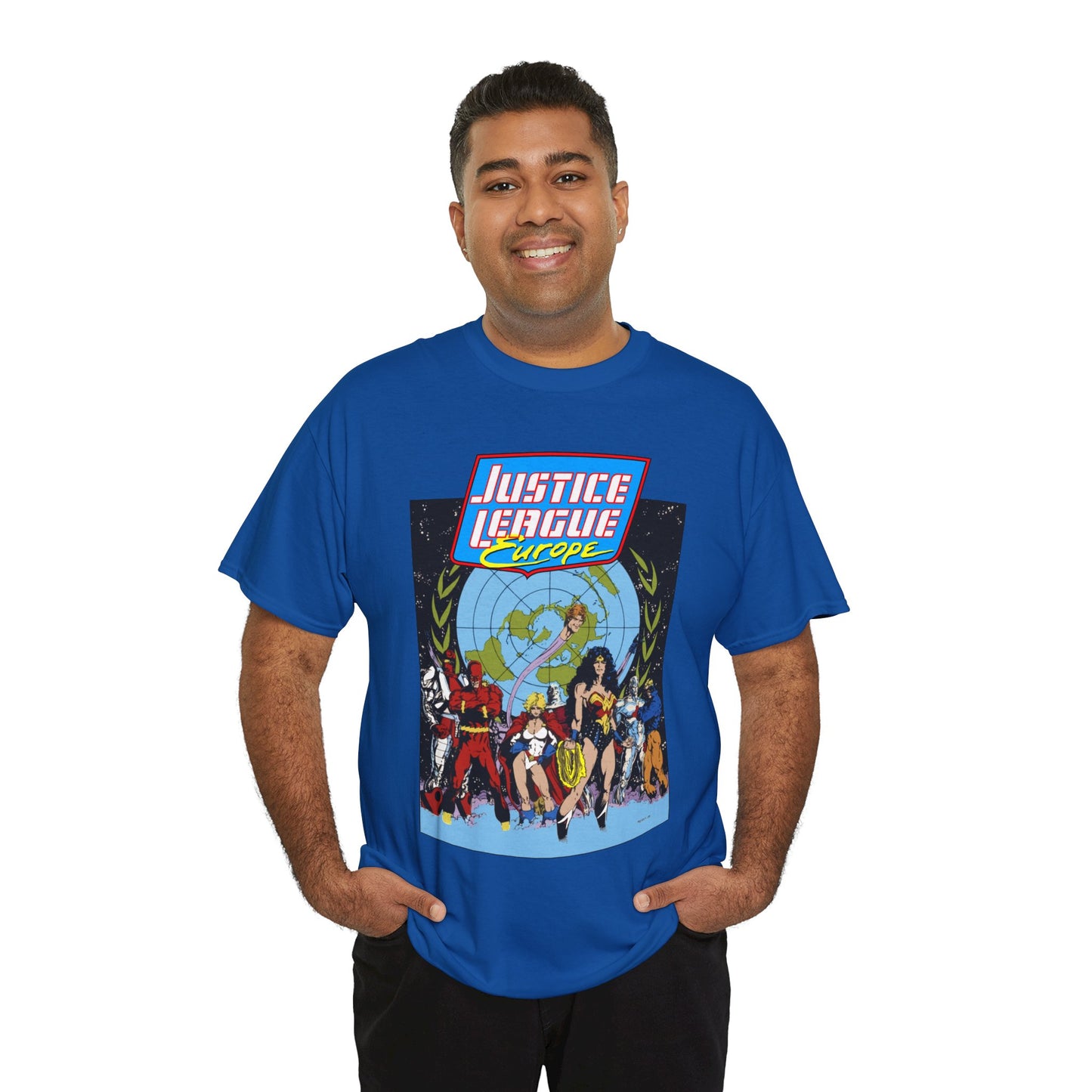 Justice League Europe T-Shirt - Bart Sears Art - Wonder Woman, Flash, Captain Atom, Animal Man, Elongated Man, Power Girl, Metamorpho - JLI Spin-Off - DC Comics