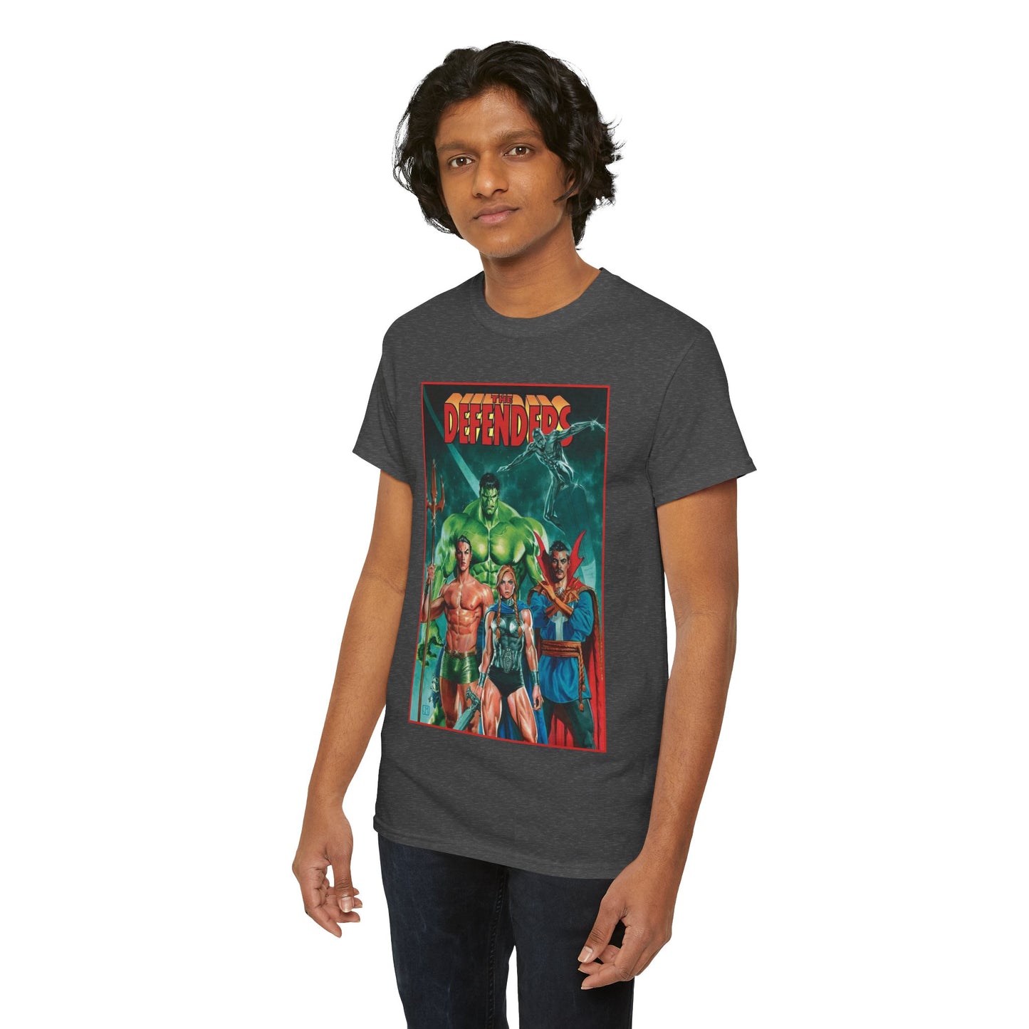 Defenders T-Shirt - Dr Strange, Valkyrie, Hulk, Namor, Silver Surfer - Marvel Comics - Popular 1970s Series