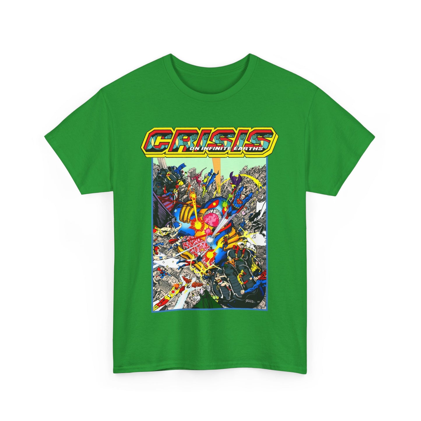 Crisis on Infinite Earths T-Shirt - George Perez Art - Superman, Firestorm, Captain Atom, Wonder Woman, Martian Manhunter Vs The Anti-Monitor - #12 Cover - DC Comics
