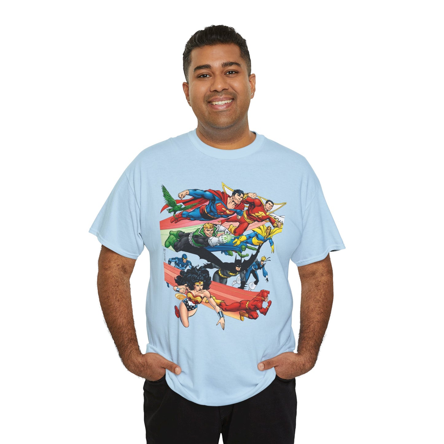 DC Legends T-Shirt - John Byrne Art - Superman, Dr Fate, Blue Beetle, Wonder Woman, Black Canary, Guy Gardner - DC Comics