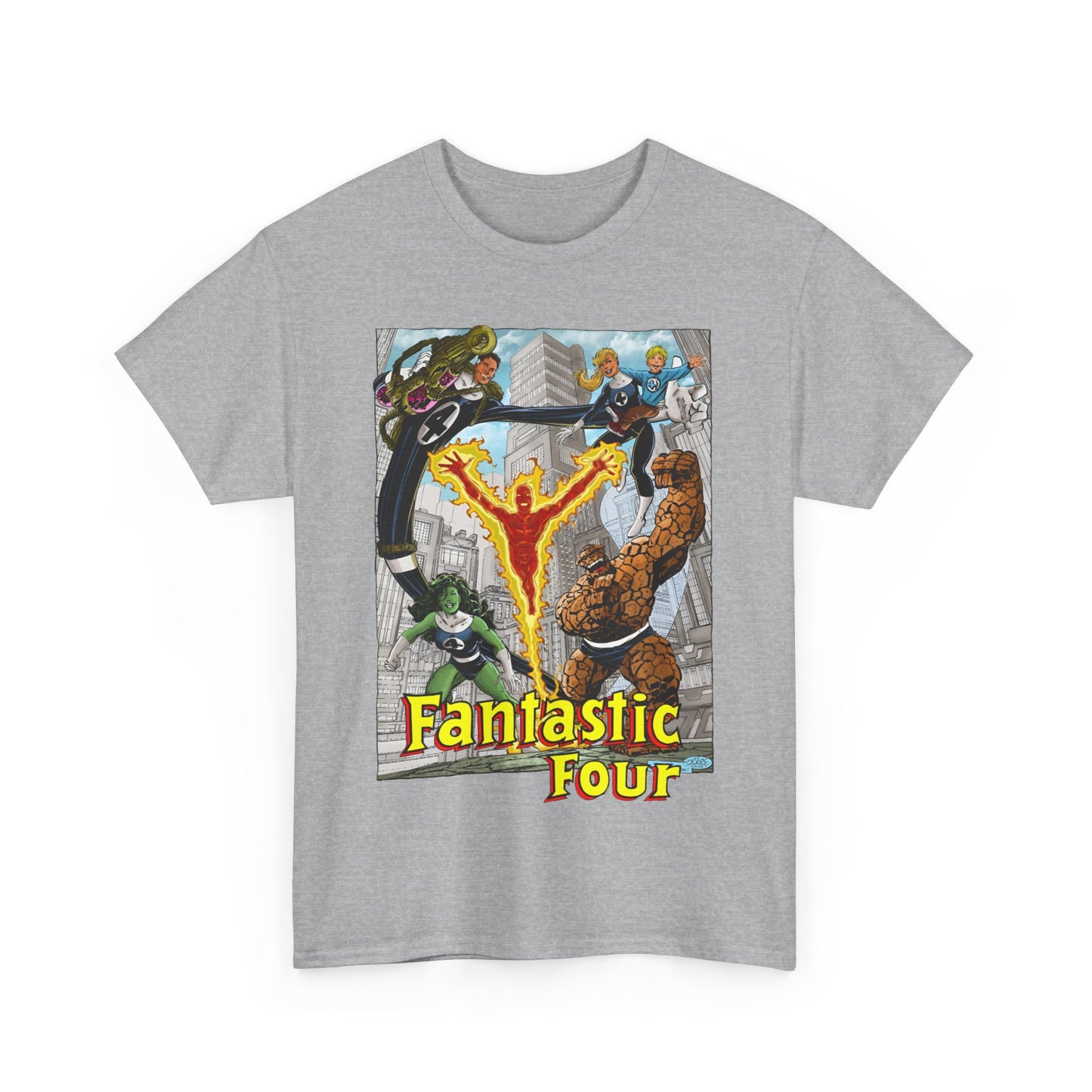 Fantastic Four T-Shirt - John Byrne Art - She-Hulk, Invisible Woman, Thing, Reed Richards, Human Torch - Baxter Building - Marvel Comics