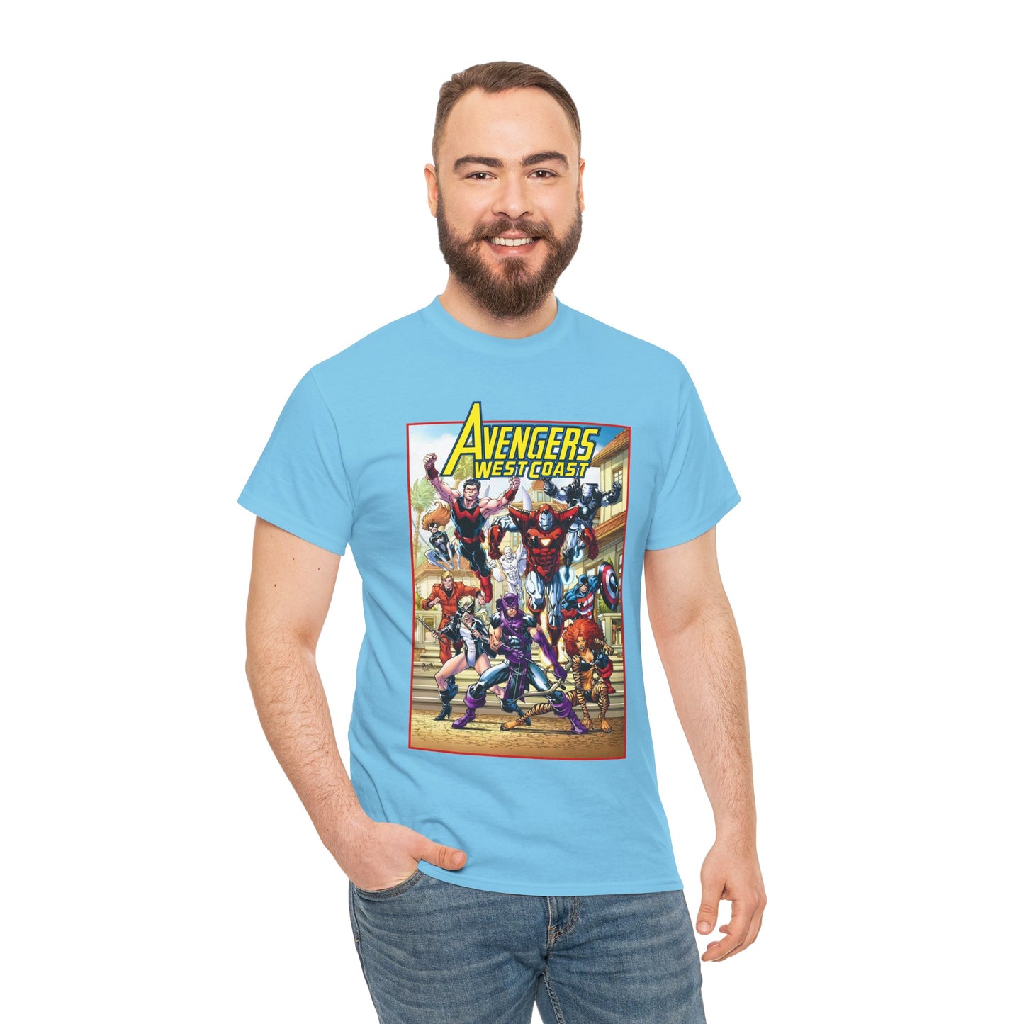 West Coast Avengers T-Shirt - Todd Nauck Art - Hawkeye, Iron Man, Wonder Man, Tigra, Vision - Marvel Comics