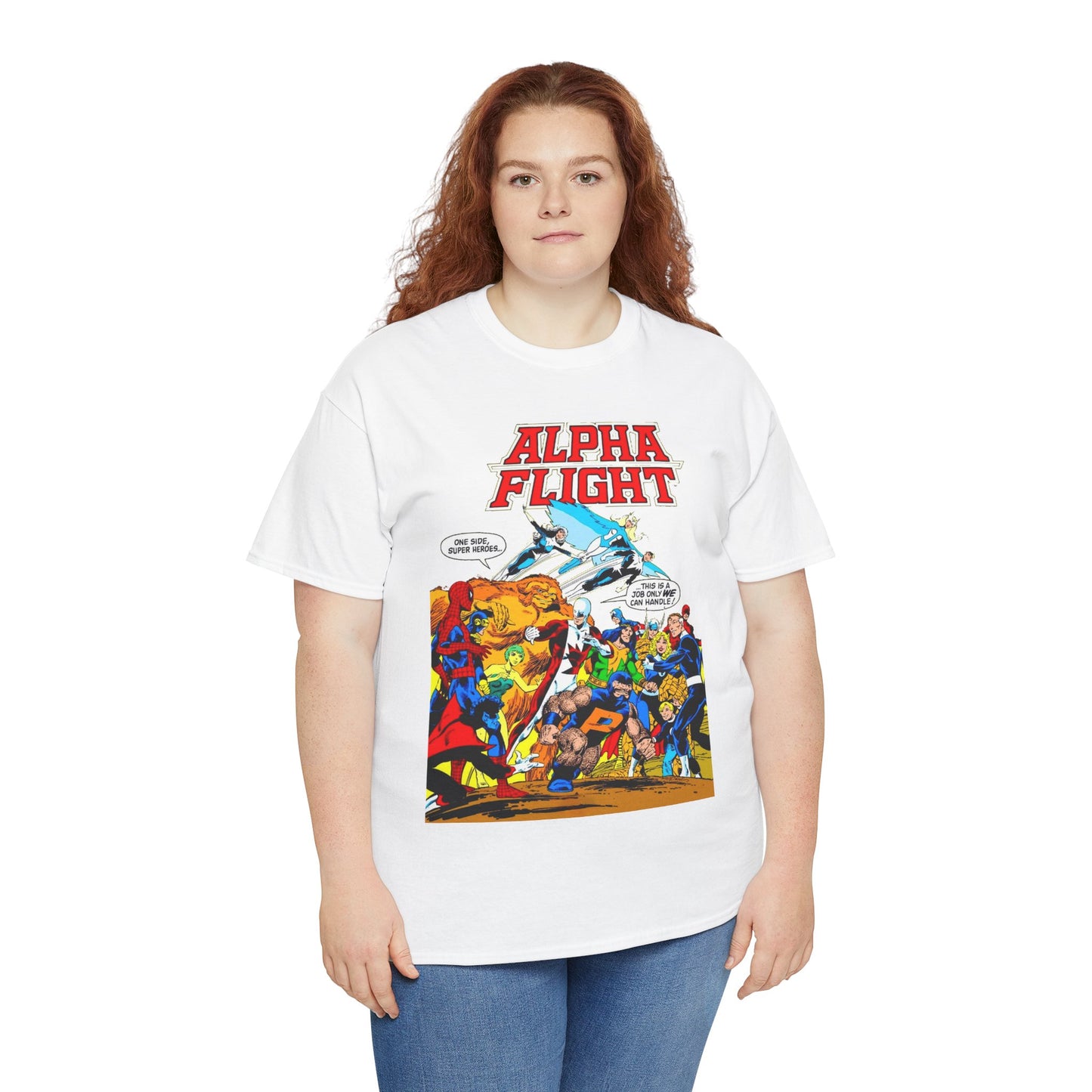 Alpha Flight T-Shirt - John Byrne Art - Sasquatch, Aurora, Northstar, Guardian, Puck, Shaman, Snowbird - Canada's Super Team - Marvel Comics