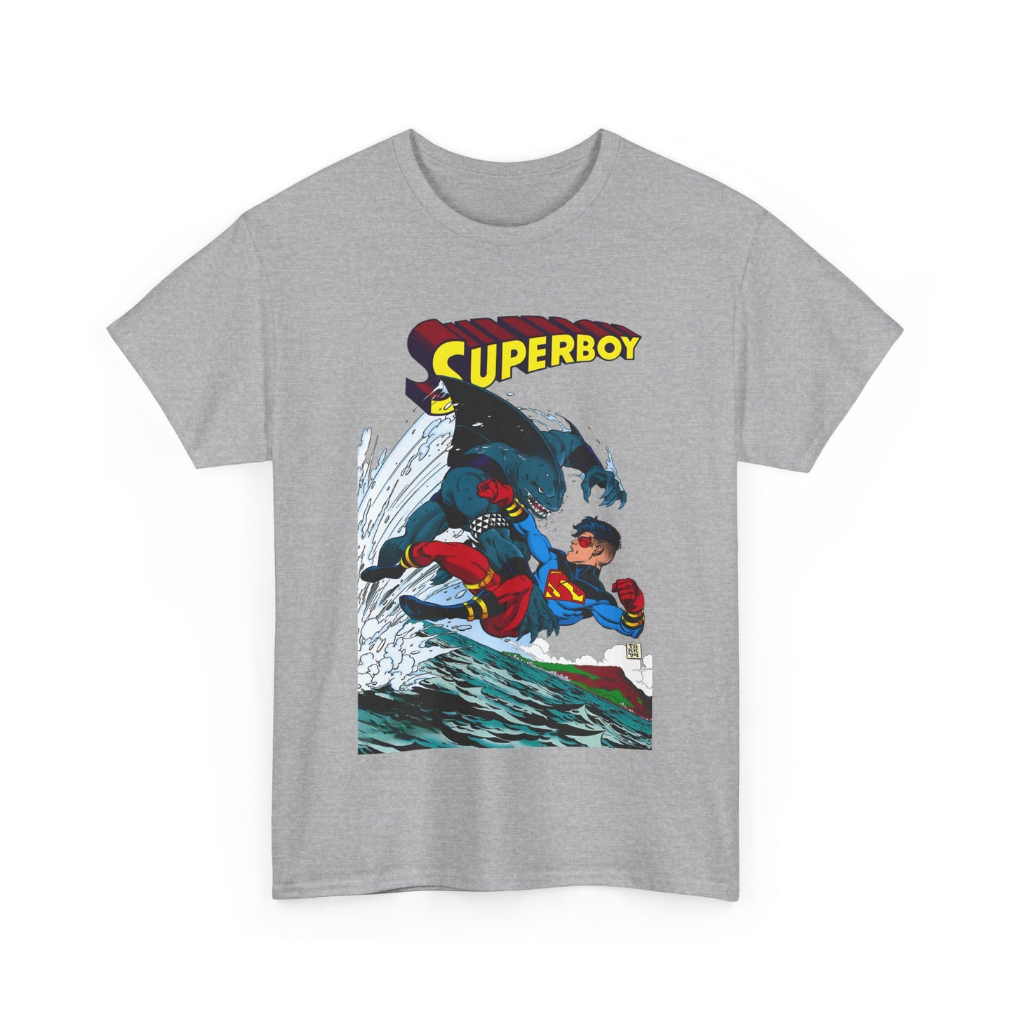 King Shark Vs Superboy T-Shirt - Tom Grummett Art - Connor Kent, Kon-L - Superman Family - DC Comics