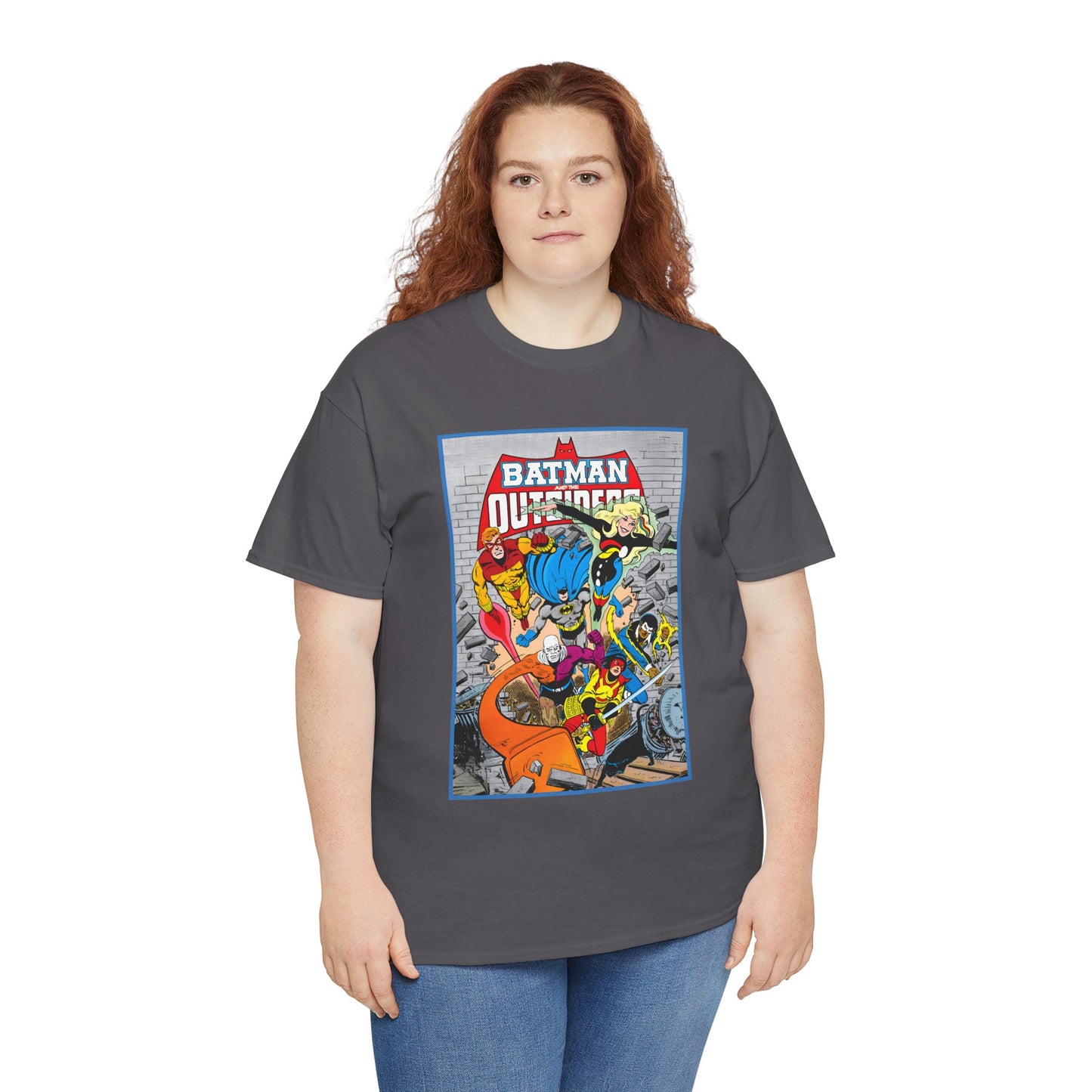 Batman & the Outsiders T-Shirt - Jim Aparo Art - Katana, Geo-Force, Black Lightning, Metamorpho, Halo - DC Comics - 1980s JLA Spin-Off Series