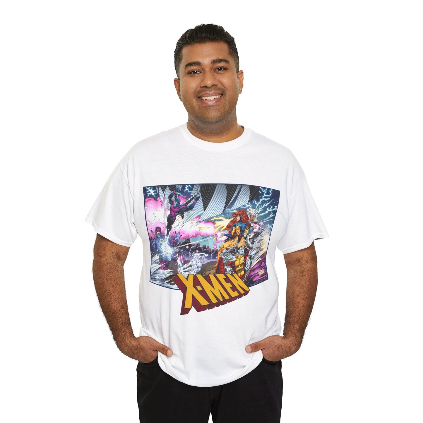 X-Men T-Shirt - Whilce Portacio Art - Storm, Jean Grey, Archangel, Iceman - Fighting Sentinels - Marvel Comics
