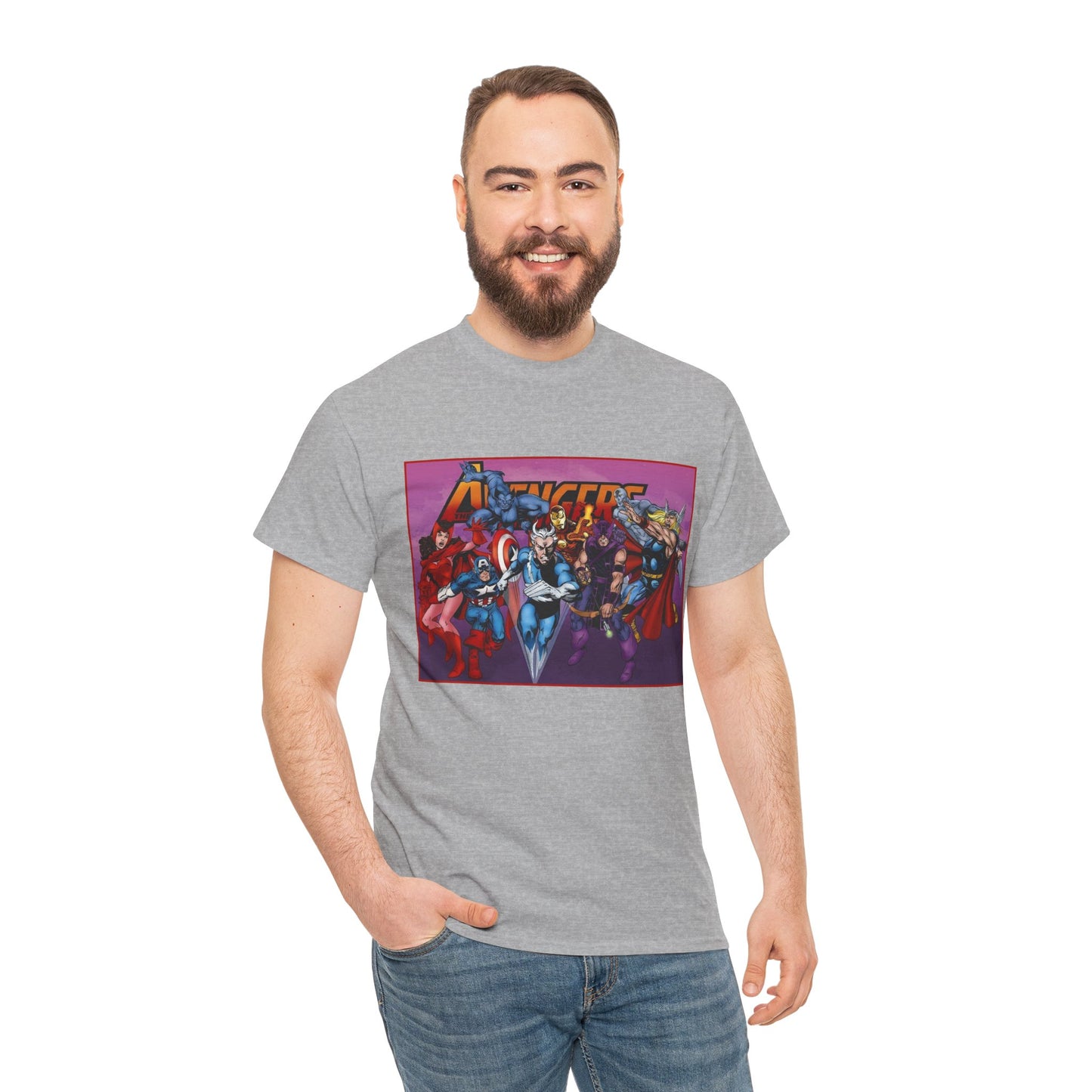 Avengers T-Shirt - John Byrne Art - Captain America, Quicksilver, Scarlet Witch, Beast, Iron Man, Thor, Hawkeye - Marvel Comics