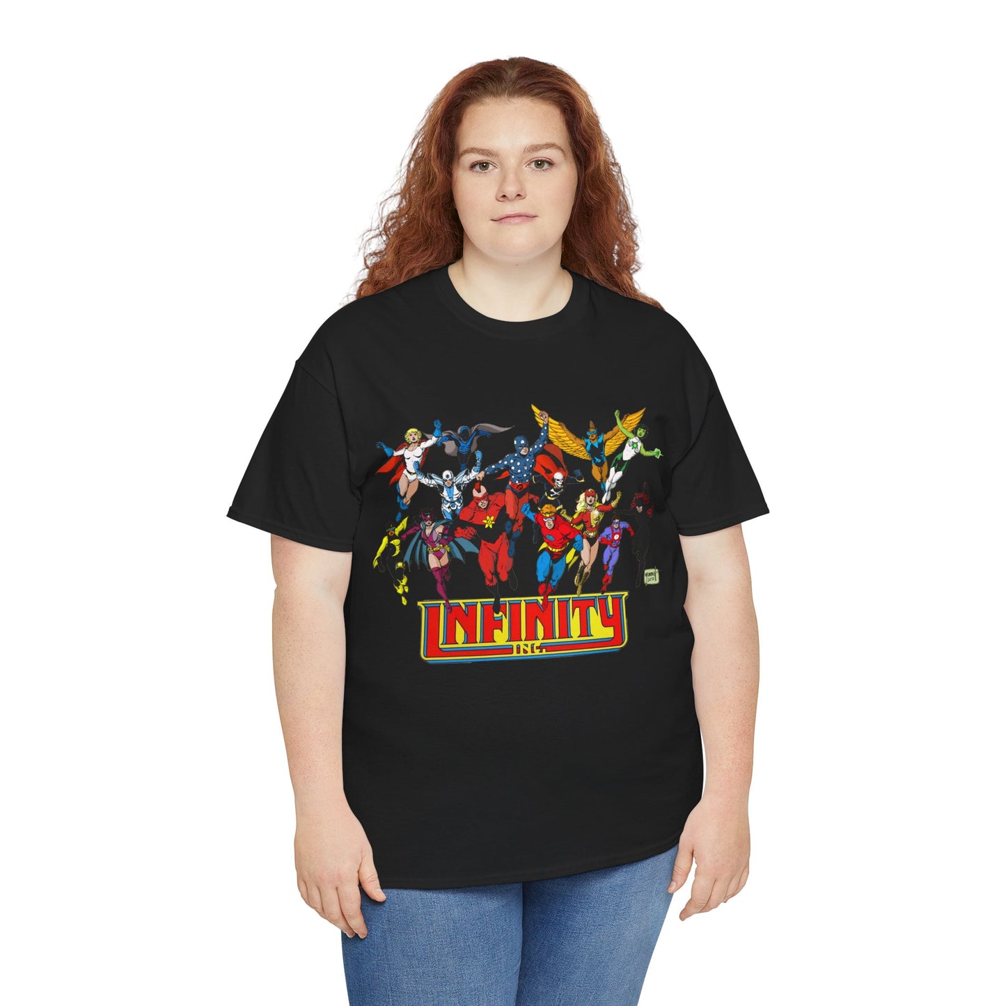 Infinity Inc Shirt - Tom Grummett Art - Jade, Obsidian, Huntress, Power Girl, Fury, Silver Scarab, Wildcat, Star-Spangled Kid - JSA Successors - DC Comics