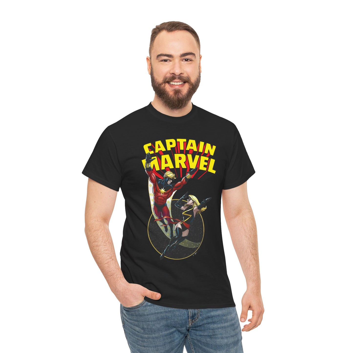 Captain Marvel T-Shirt - George Perez Art - Mar-Vell & Carol Danvers - Kree Empire - Marvel Comics