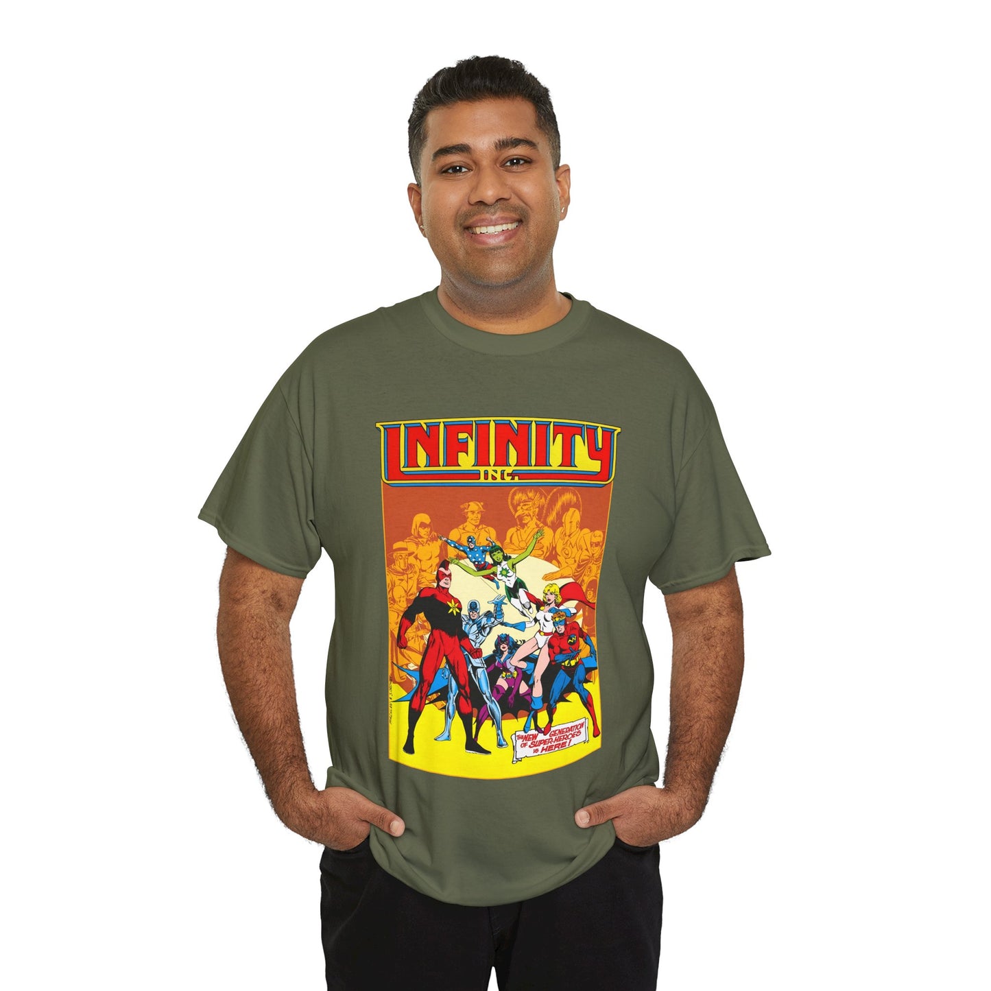 Infinity, Inc T-Shirt - Jerry Ordway Art - Silver Scarab, Huntress, Power Girl, Star-Spangled Kid, Fury, Jade - DC Comics - 1980s JSA Spin-Off Series