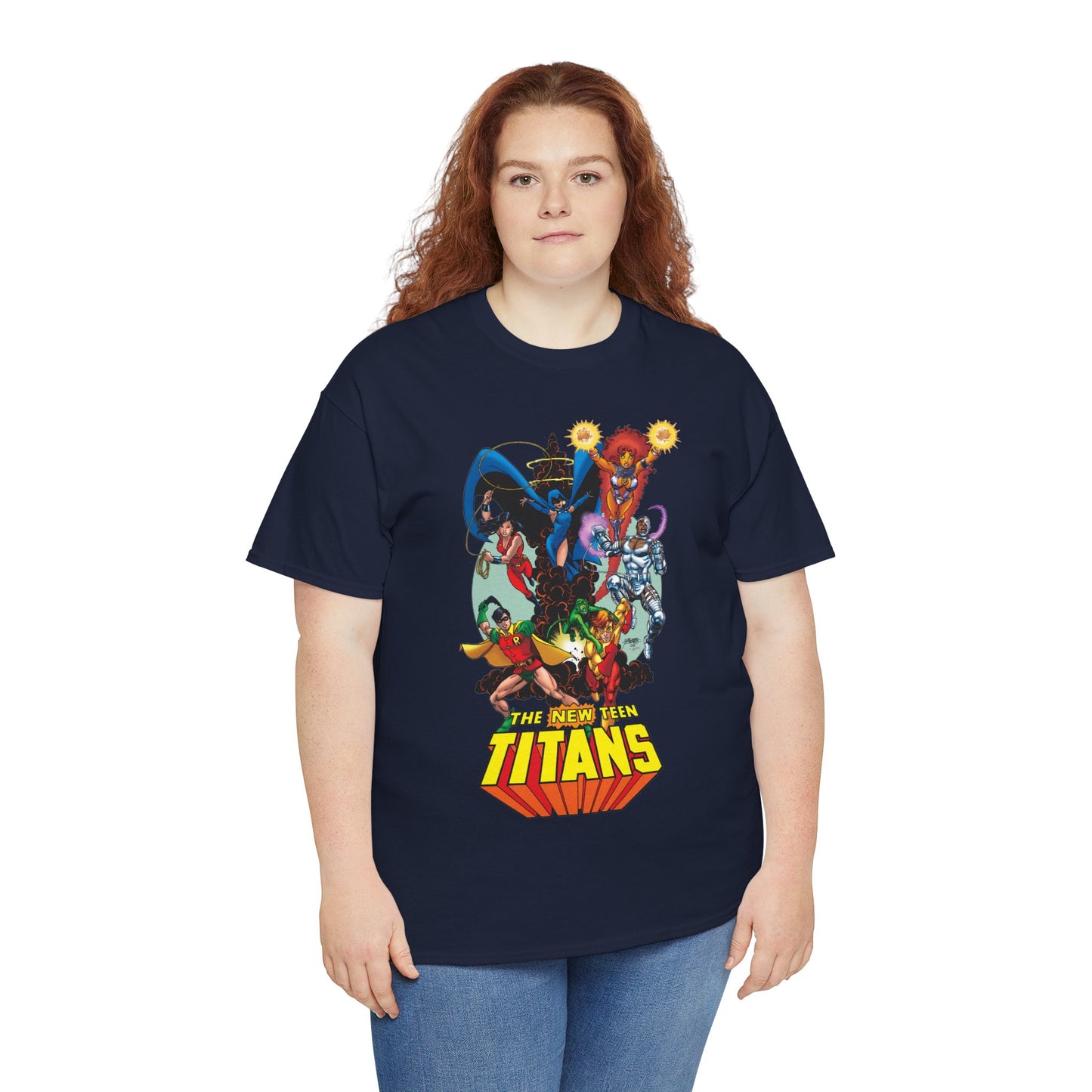 New Teen Titans T-Shirt - George Perez Art - Raven, Cyborg, Robin, Starfire, Wonder Girl, Changeling - DC Comics