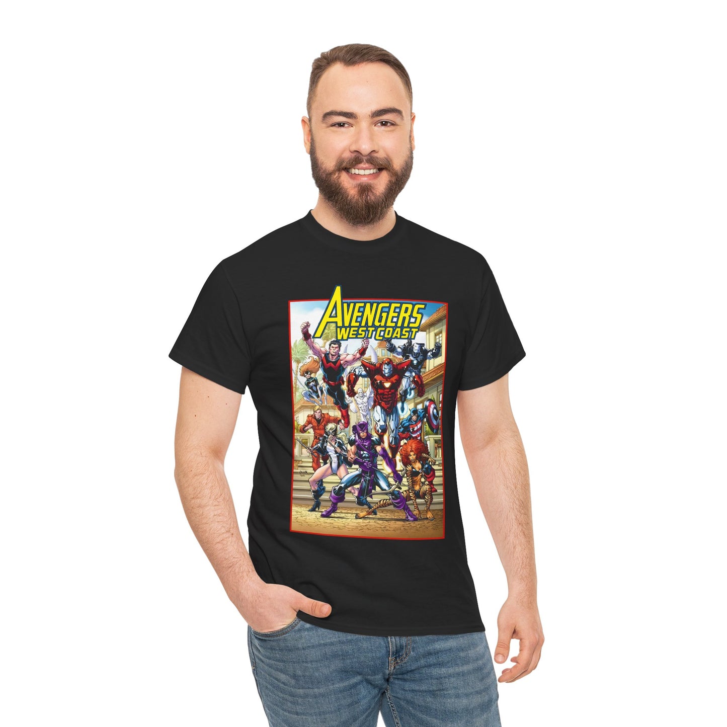 West Coast Avengers T-Shirt - Todd Nauck Art - Hawkeye, Iron Man, Wonder Man, Tigra, Vision - Marvel Comics