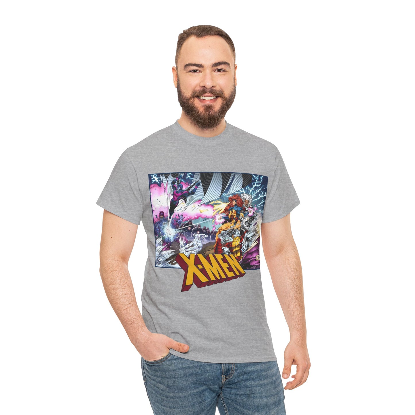 X-Men T-Shirt - Whilce Portacio Art - Storm, Jean Grey, Archangel, Iceman - Fighting Sentinels - Marvel Comics
