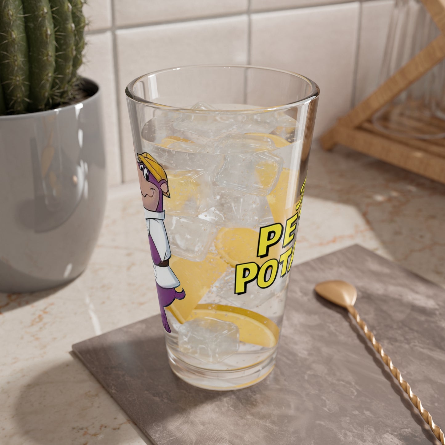 Peter Potamus Pint Glass, 16oz - Hanna-Barbera Cartoon 1960s TV - Ideal Toy Company - Purple Hippopotamus