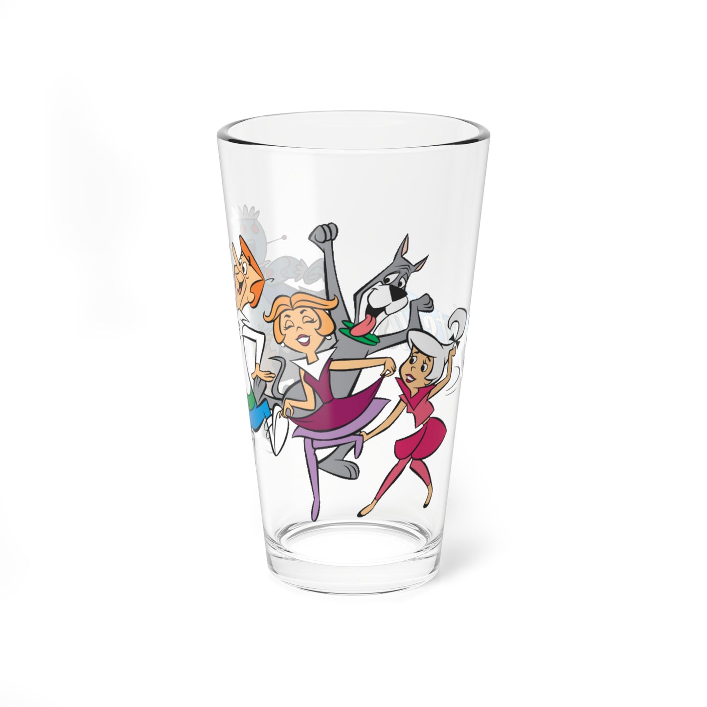 Jetsons Pint Glass, 16oz - George, Jane, Judy, Astro, Elroy - Hanna-Barbera Cartoon - Futuristic