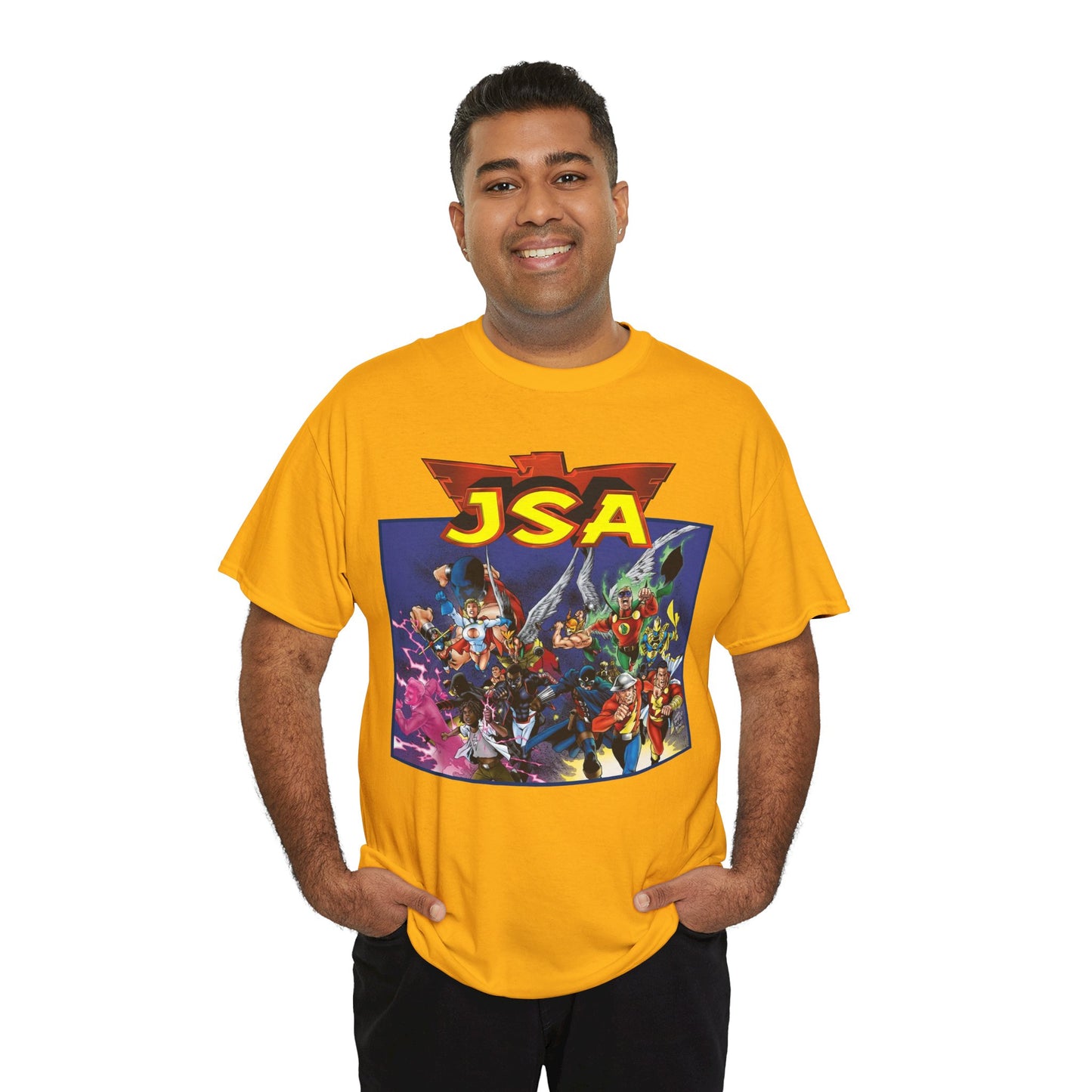 JSA T-Shirt - Carlos Pacheco Art - Green Lantern, Power Girl, Hawkgirl, Black Adam, Flash, Dr Fate, Hawkman - DC Comics - Justice Society of America