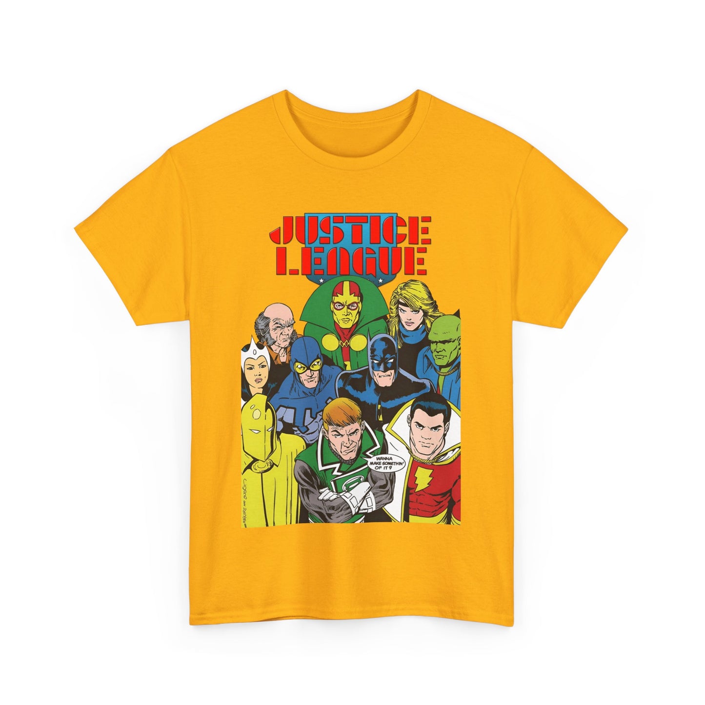 Justice League International T-Shirt - Kevin Maguire Art - JLI - DC Comics - Blue Beetle, Dr Fate, Batman, Mr Miracle, Martian Manhunter - Guy Gardner