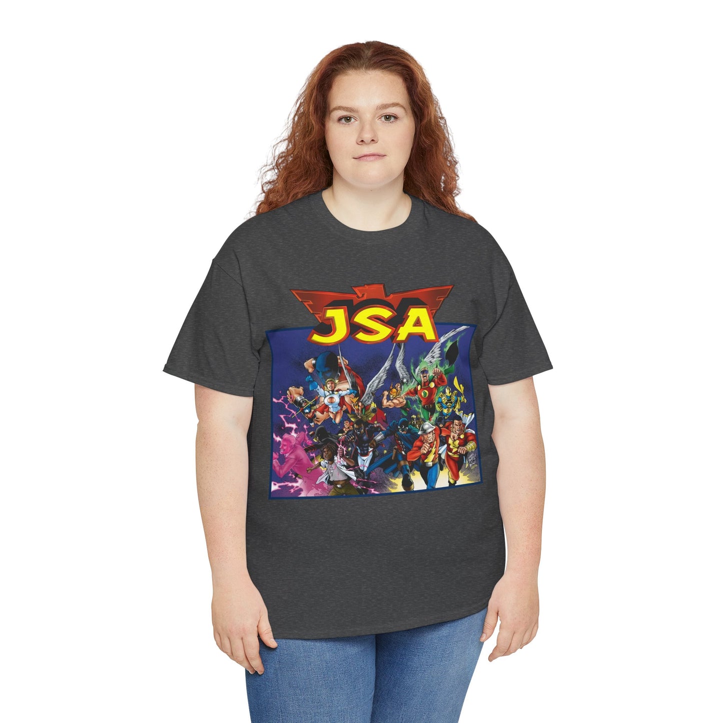 JSA T-Shirt - Carlos Pacheco Art - Green Lantern, Power Girl, Hawkgirl, Black Adam, Flash, Dr Fate, Hawkman - DC Comics - Justice Society of America
