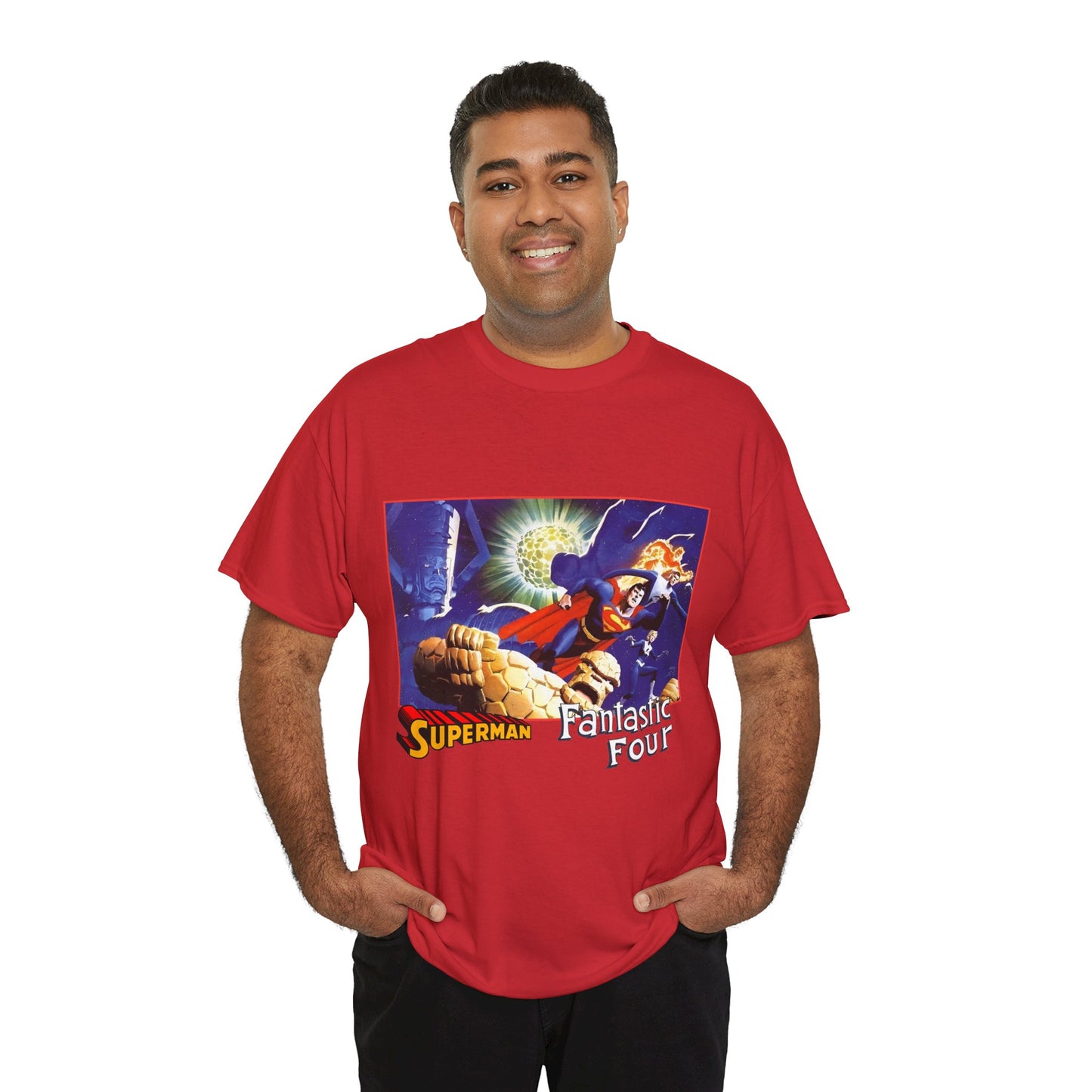 Superman & Fantastic Four T-Shirt - Marvel, DC Comics - Alex Ross, Dan Jurgens - 1990s Crossover Vs Galactus